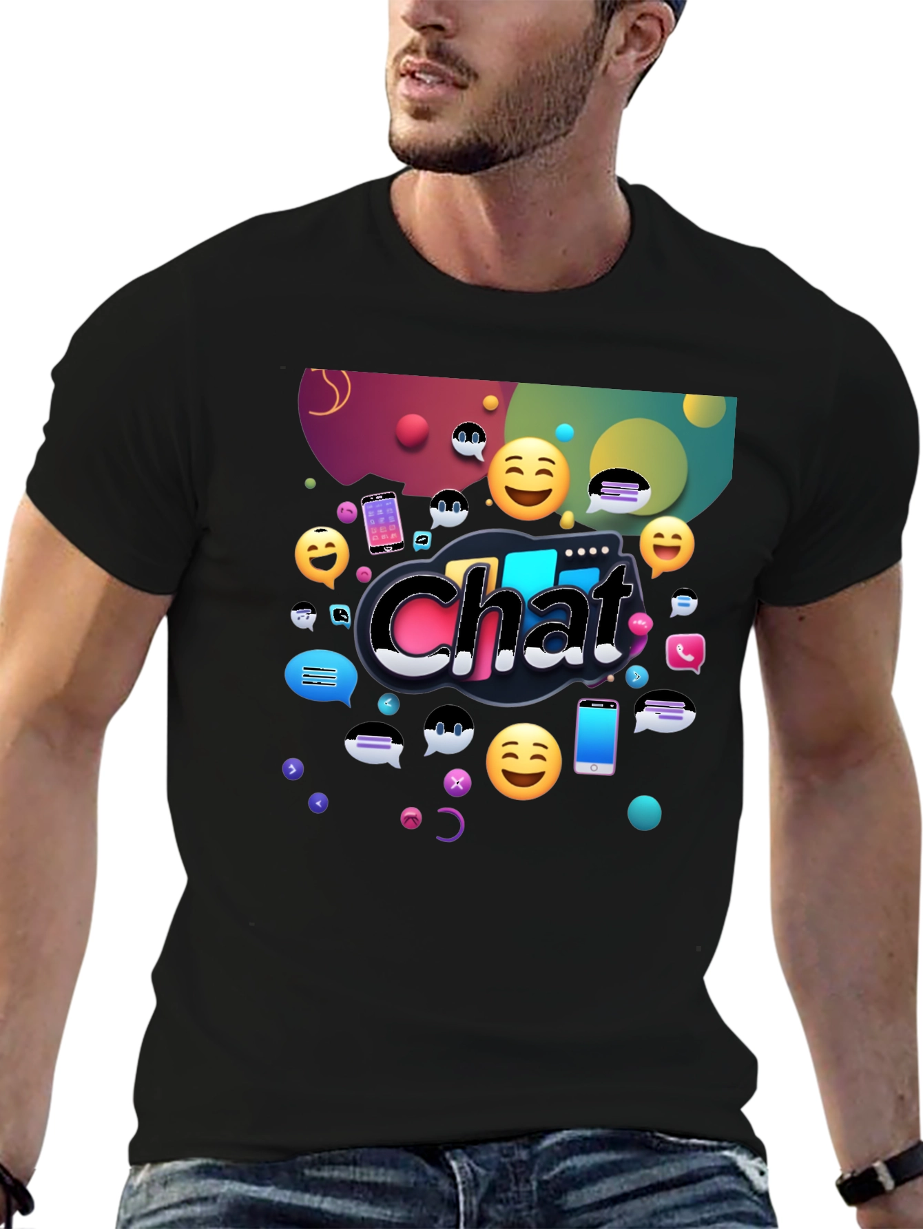 Chat Emoji Graphic Tee - Black Casual Shirt