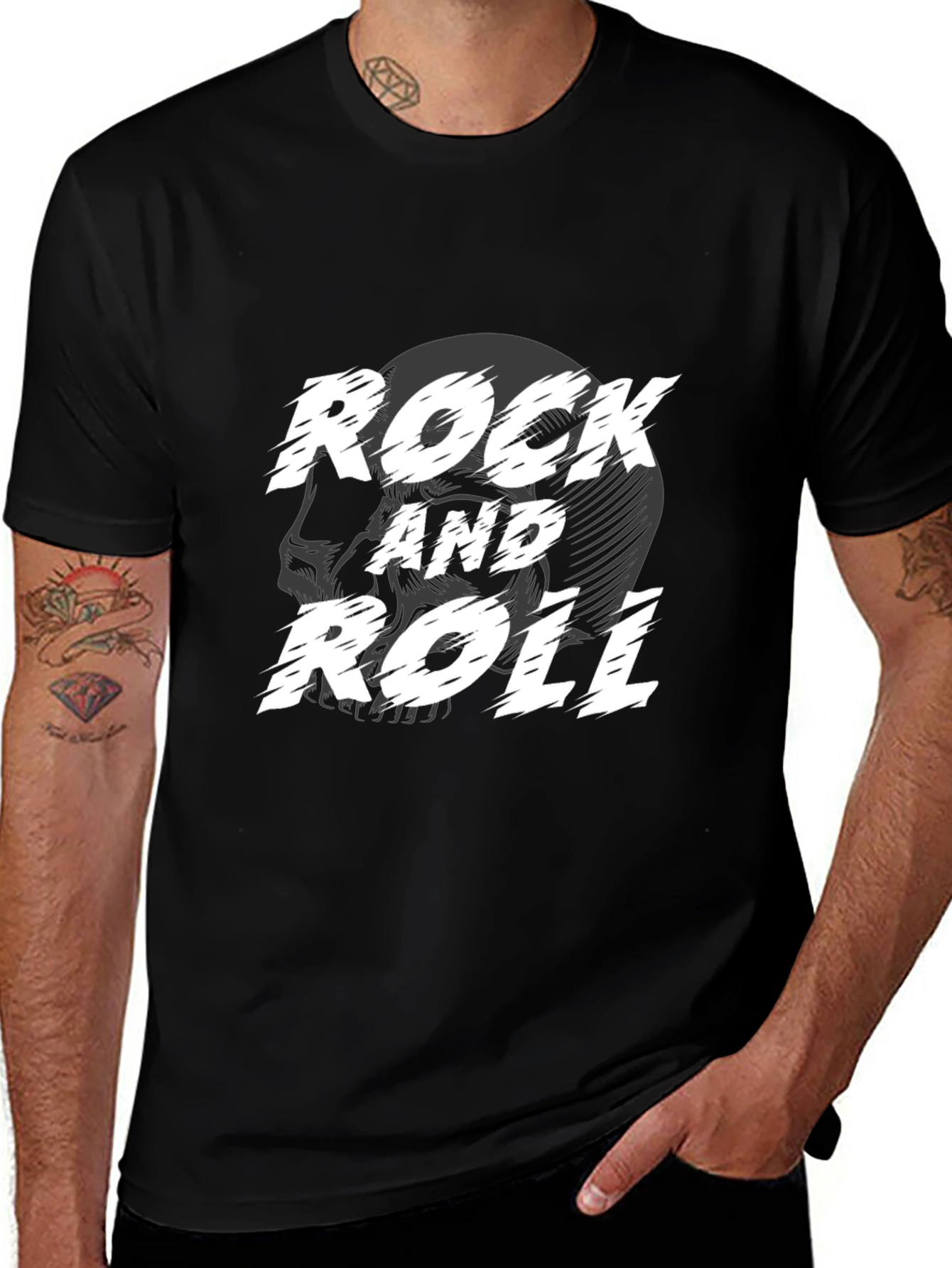 Rock and Roll Skull Graphic Black T-Shirt