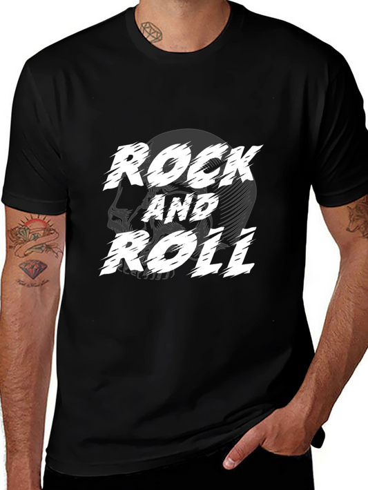 Rock and Roll Skull Graphic Black T-Shirt