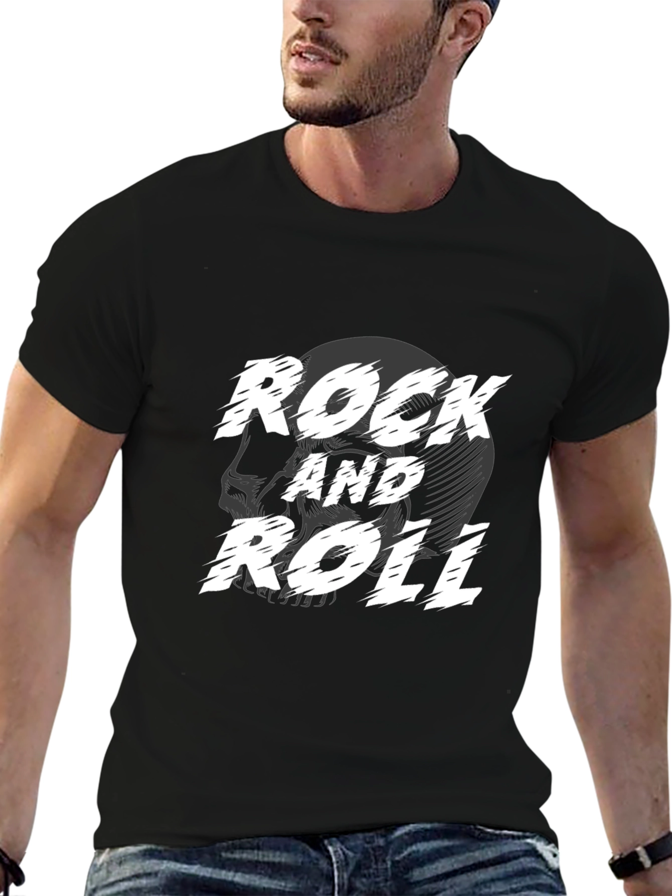 Rock and Roll Skull Graphic Black T-Shirt
