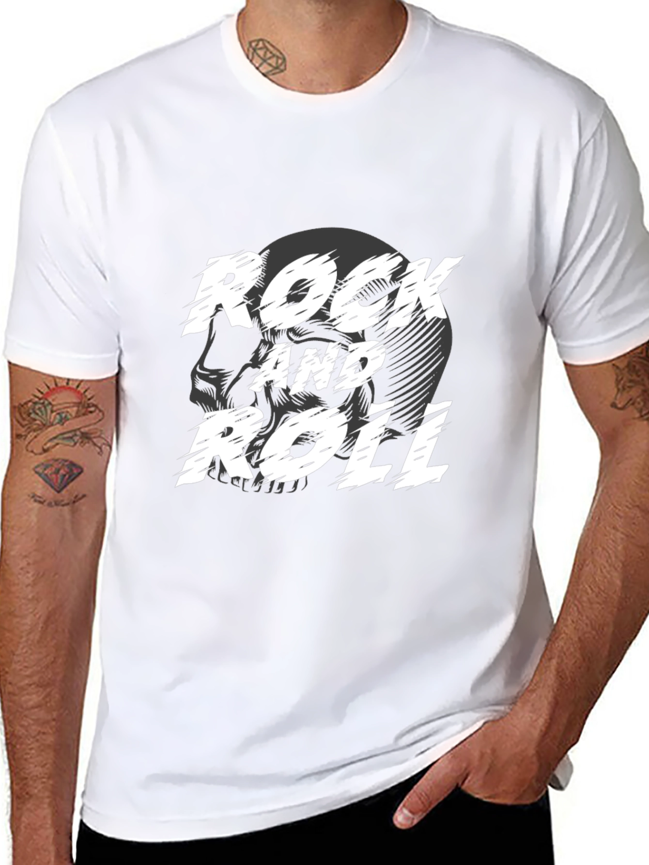 Rock and Roll Skull Graphic Black T-Shirt