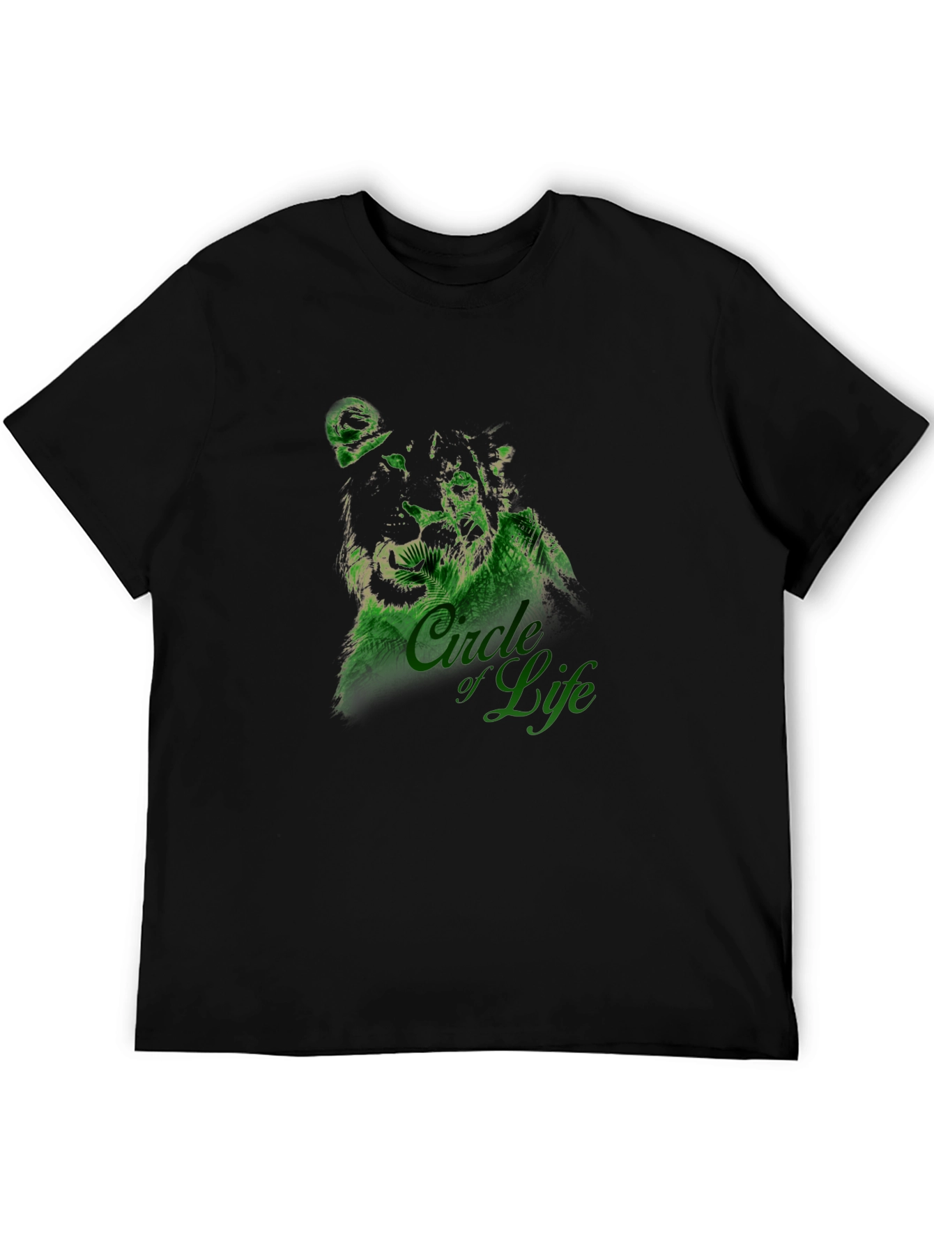 Lion Head Graphic Tee - Black Crew Neck