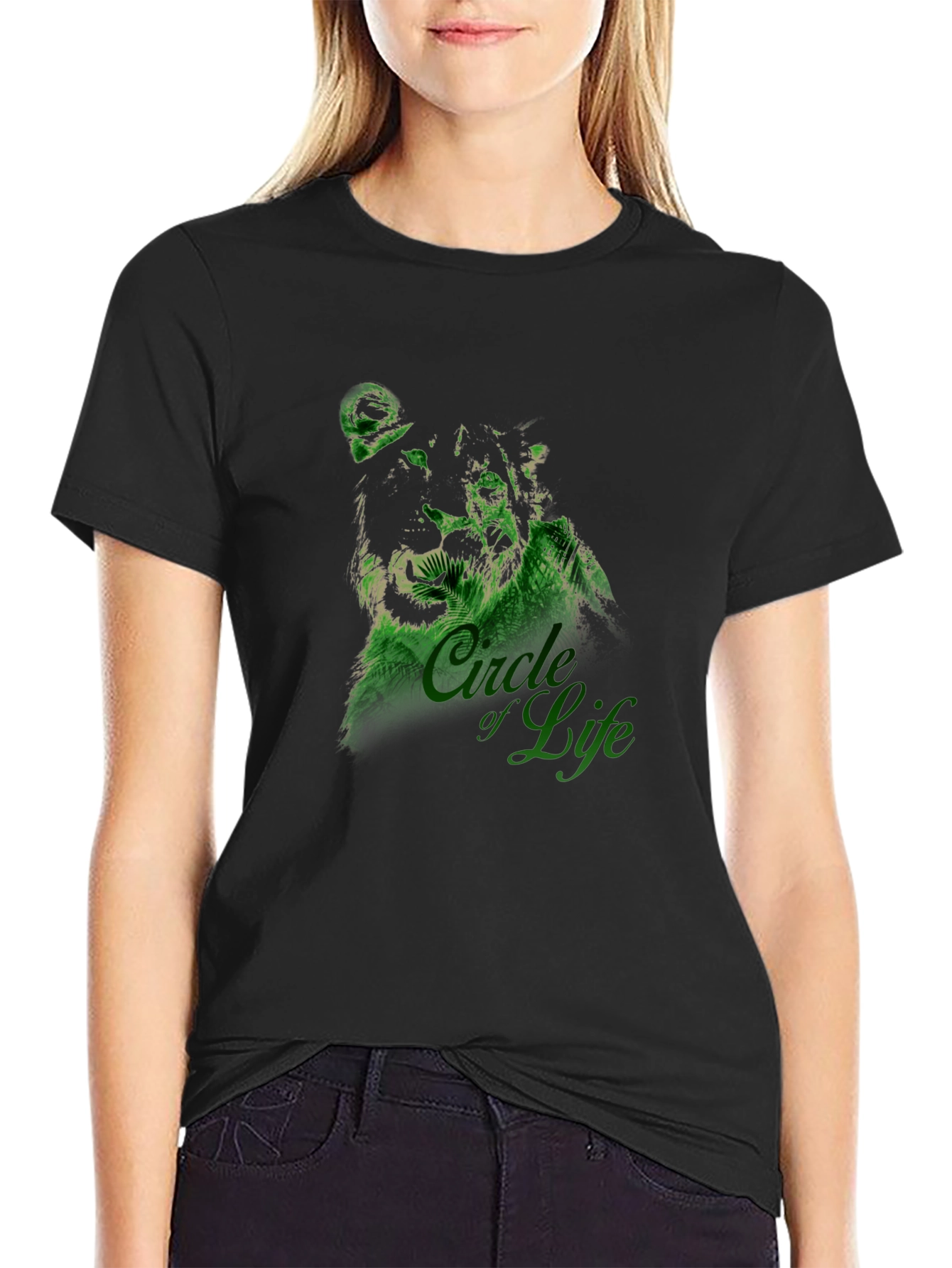 Lion Head Graphic Tee - Black Crew Neck