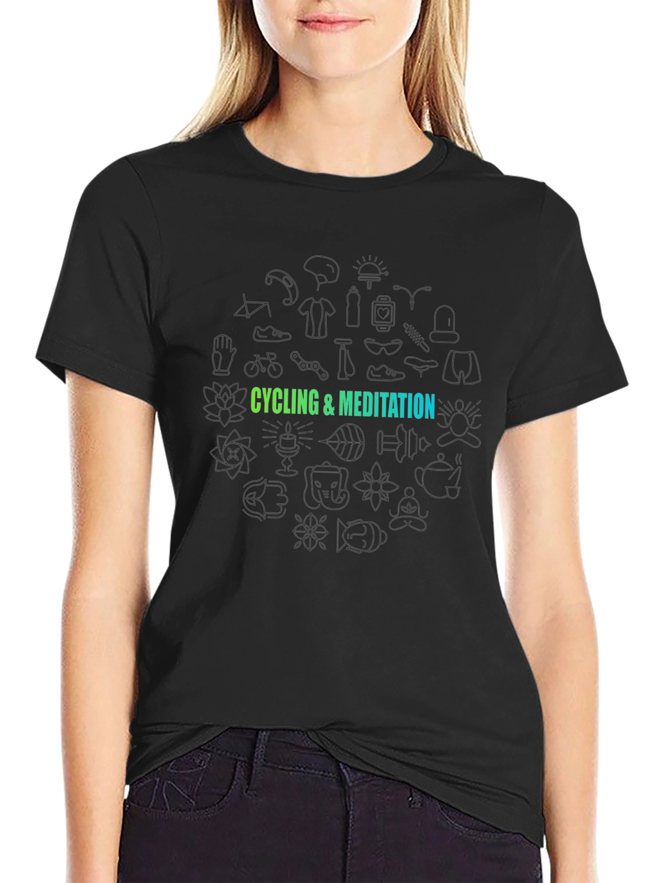 Cycling & Meditation Graphic Black T-Shirt