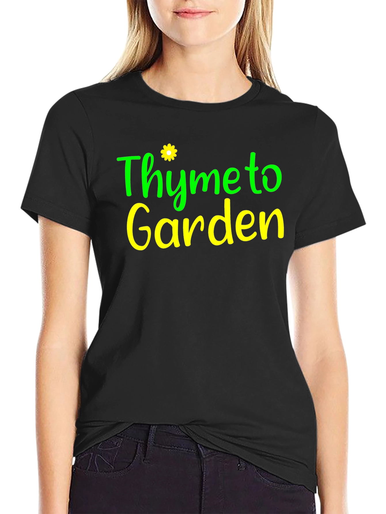 Thyme to Garden Black Graphic T-Shirt