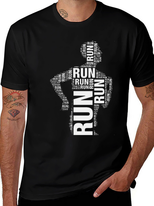 Mens Run Word Art Black T-Shirt
