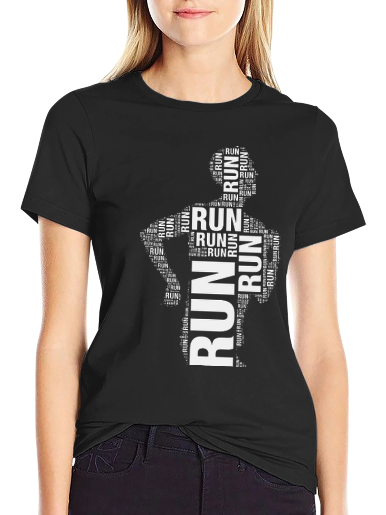 Mens Run Word Art Black T-Shirt