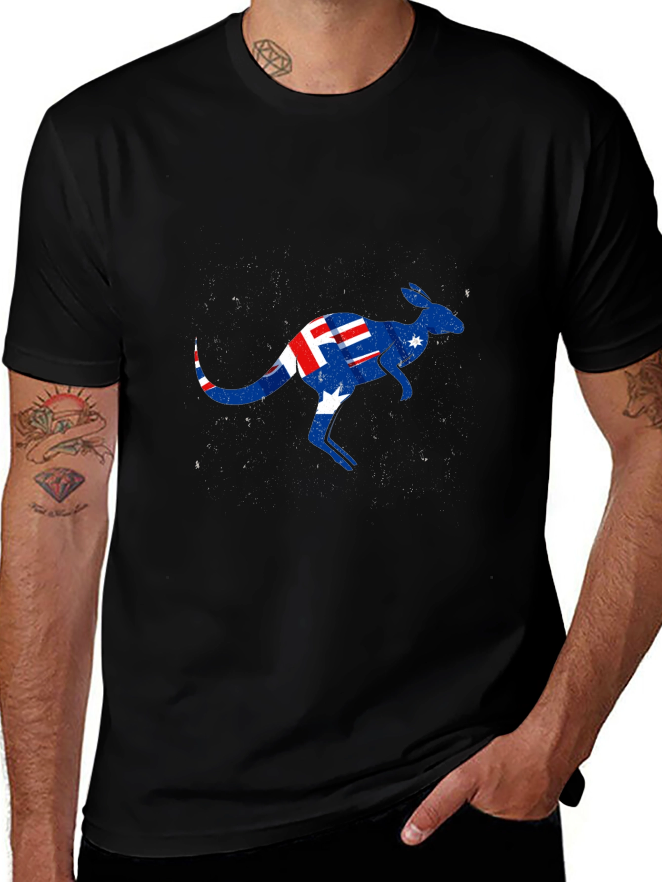 Australia Flag Kangaroo Graphic Black T-Shirt