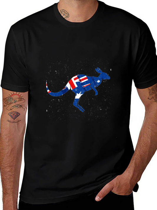 Australia Flag Kangaroo Graphic Black T-Shirt