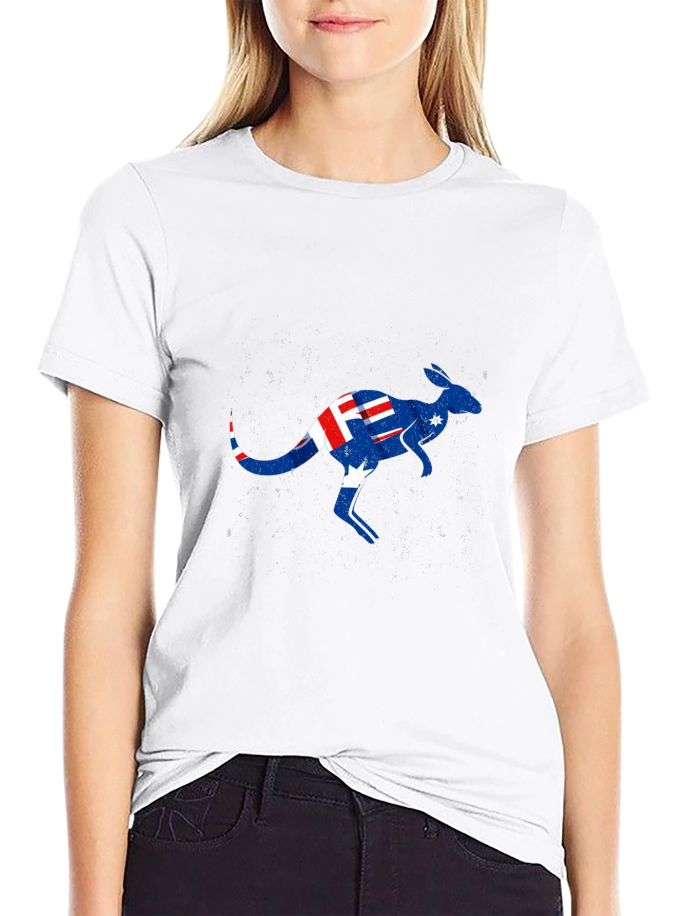 Australia Flag Kangaroo Graphic Black T-Shirt