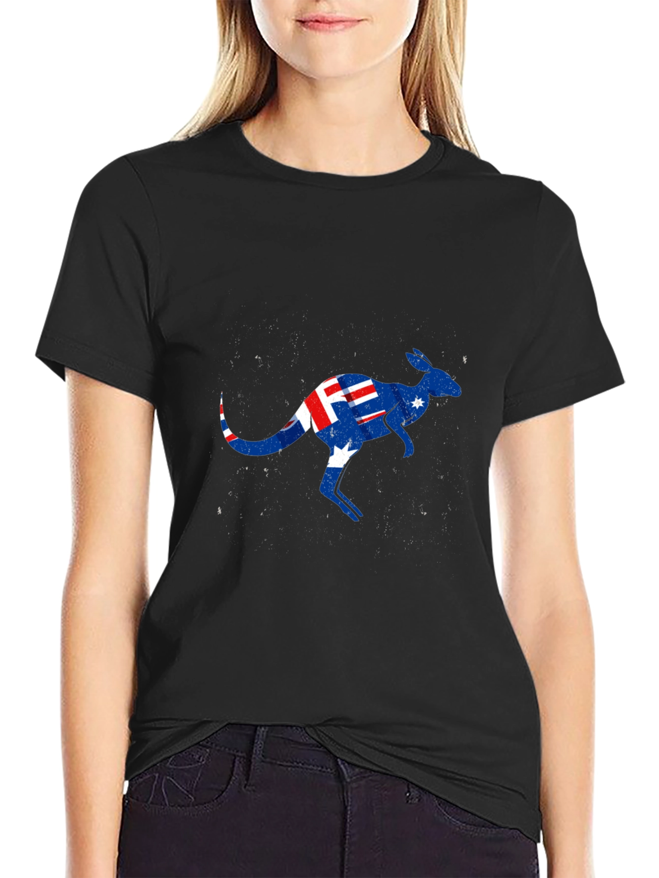 Australia Flag Kangaroo Graphic Black T-Shirt
