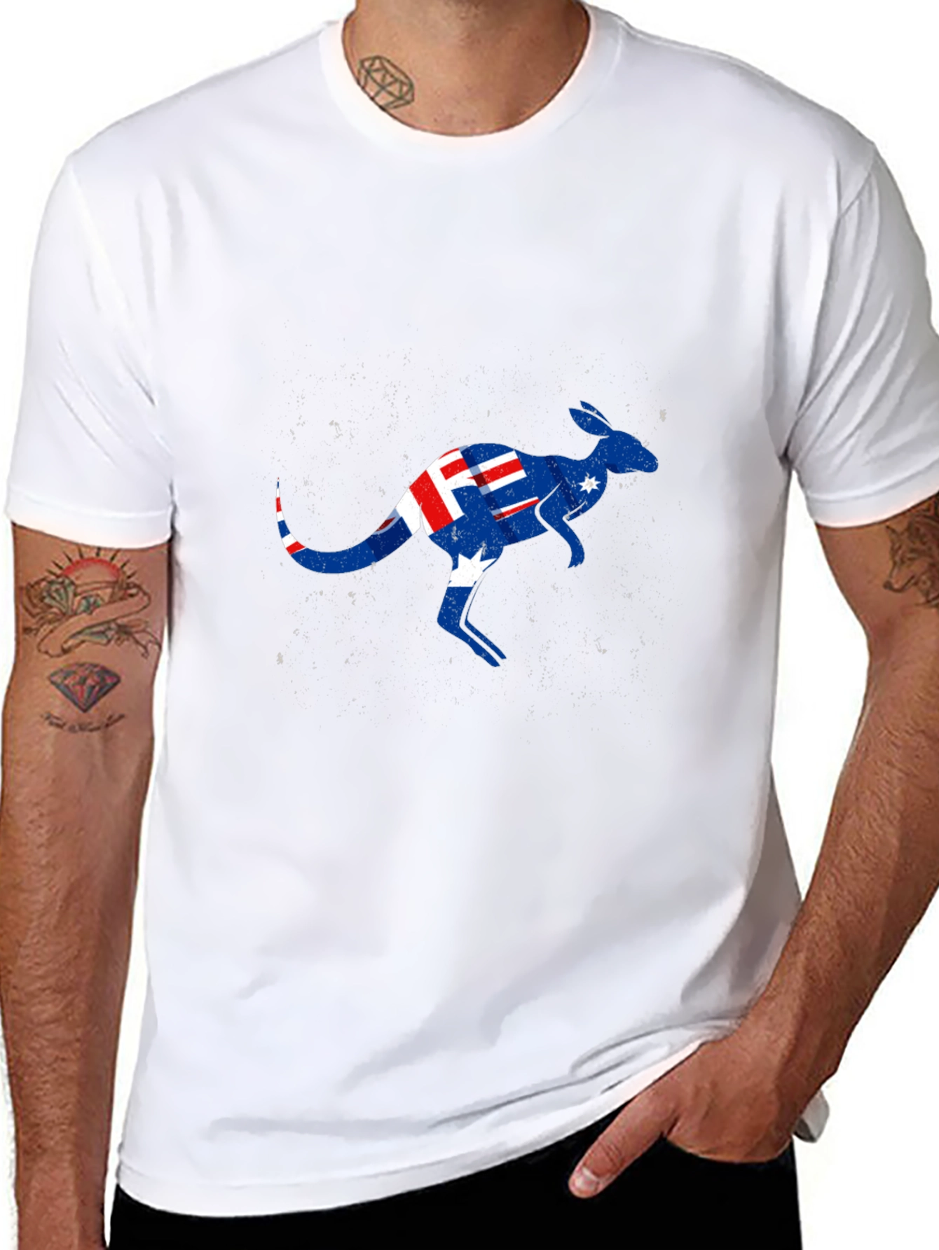 Australia Flag Kangaroo Graphic Black T-Shirt