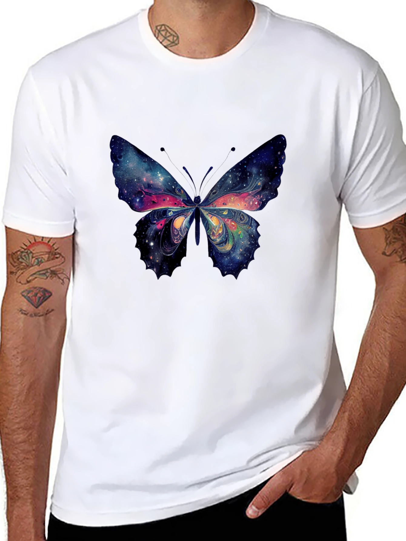 Galaxy Butterfly Graphic Tee - Black Cotton T-Shirt