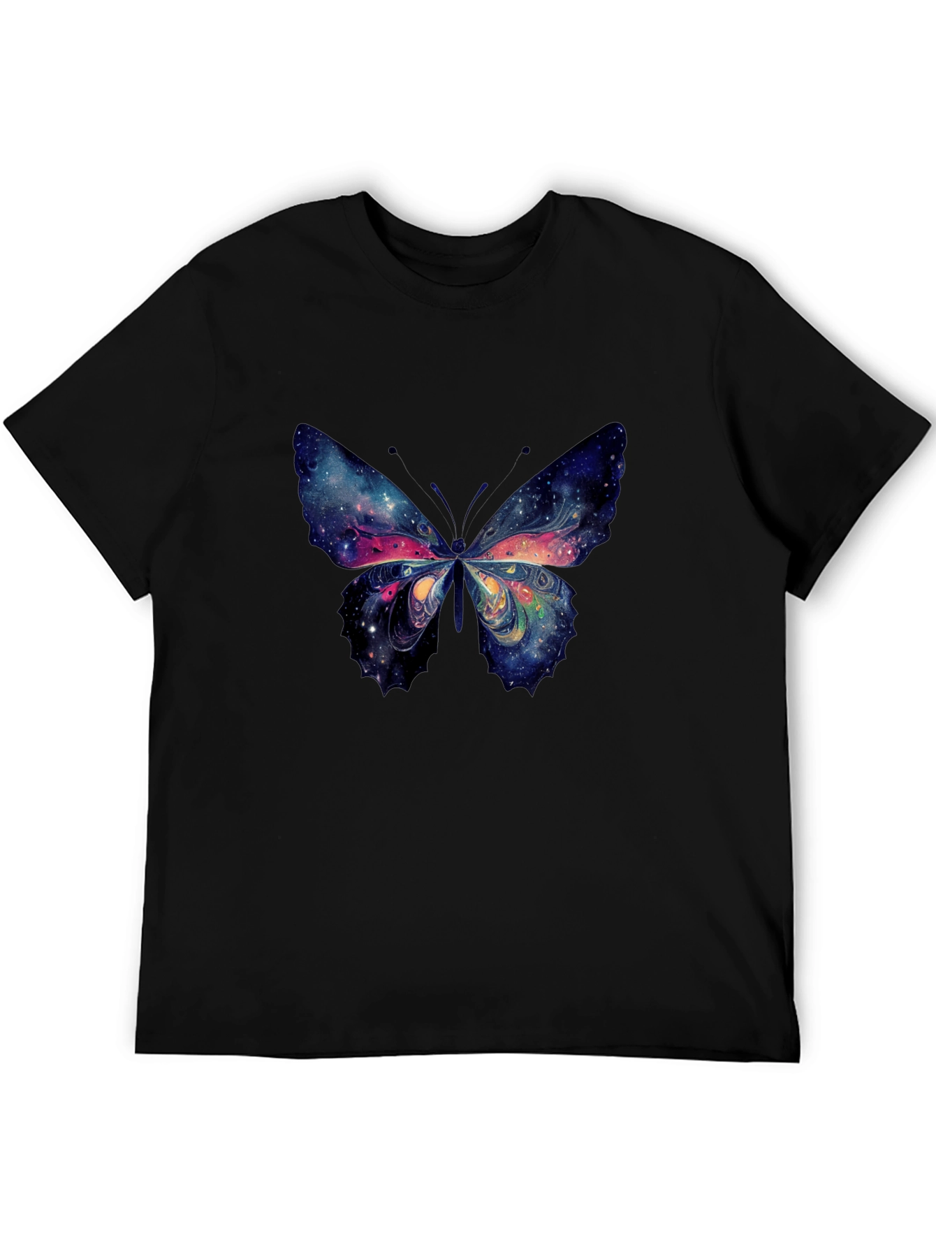 Galaxy Butterfly Graphic Tee - Black Cotton T-Shirt