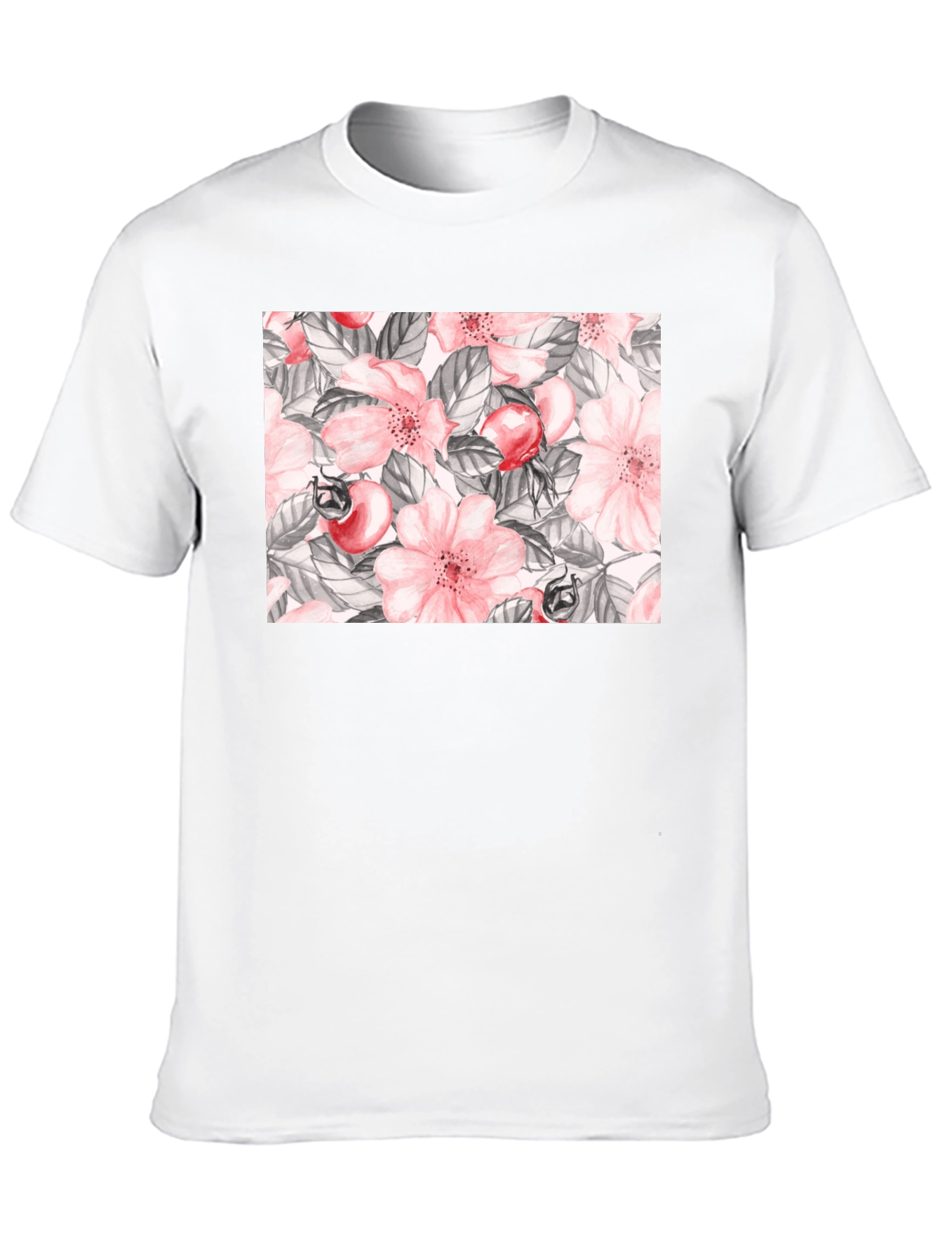 Floral Rose Hip Print Black T-Shirt