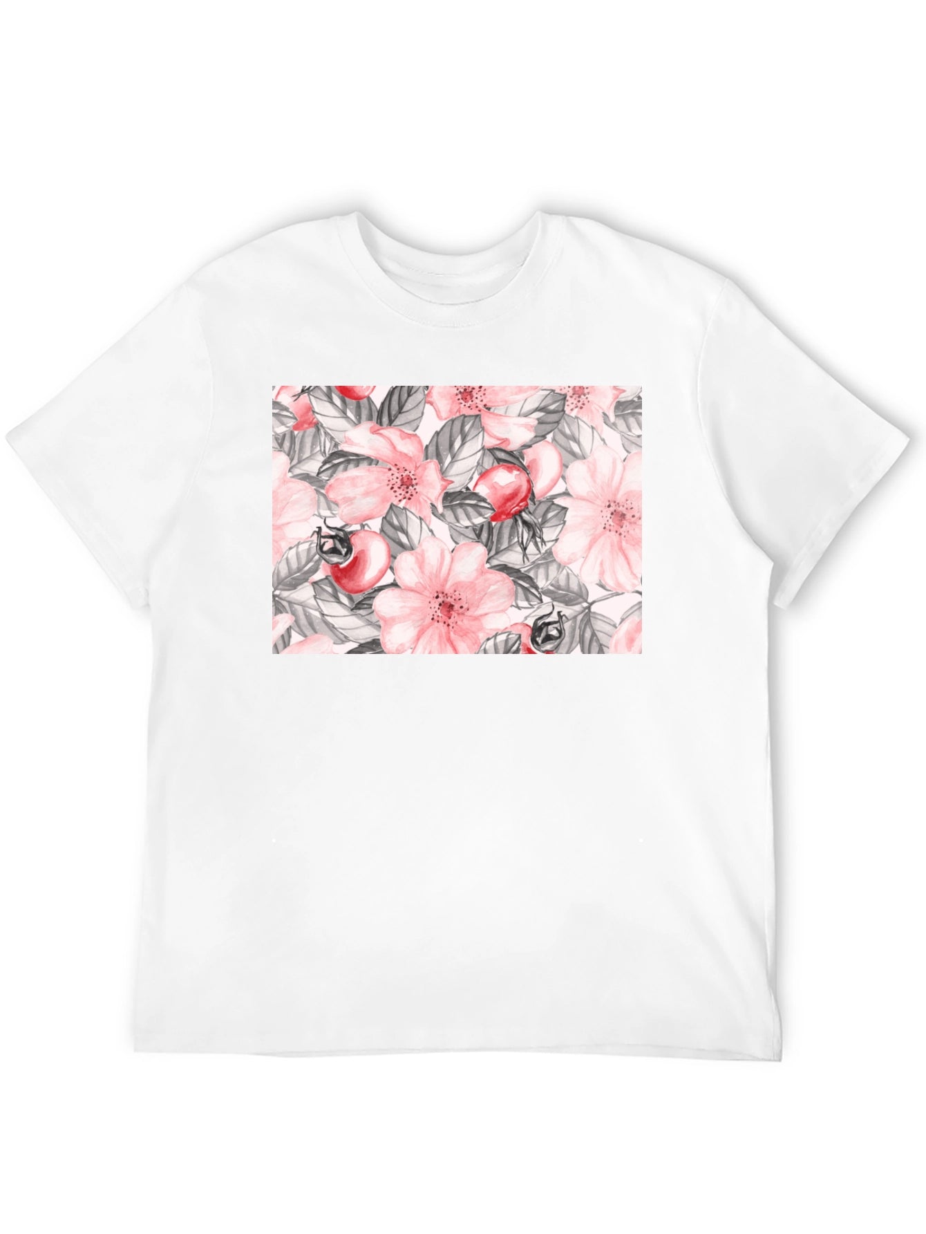 Floral Rose Hip Print Black T-Shirt