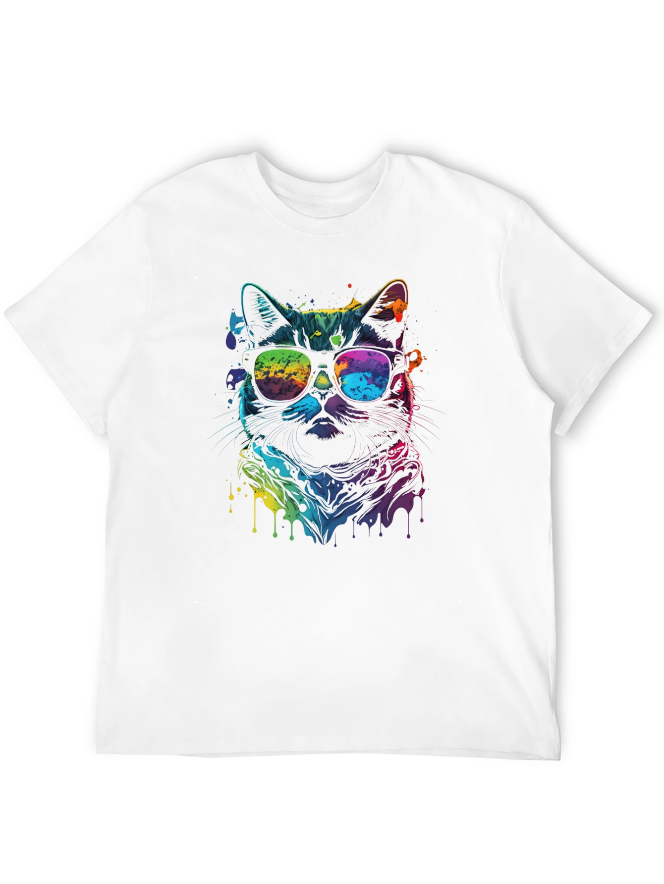 Cool Cat Tee - Vibrant Rainbow Graphic