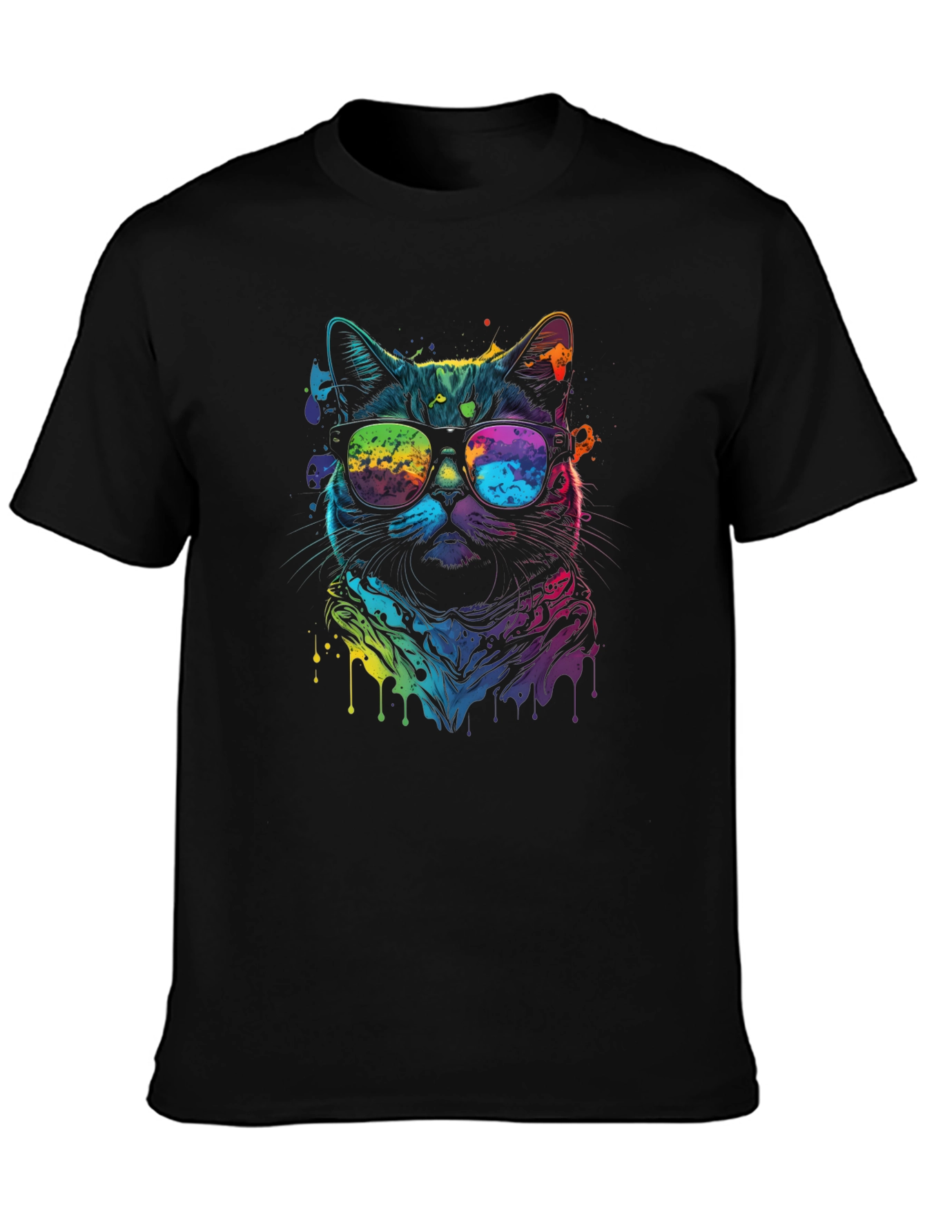 Cool Cat Tee - Vibrant Rainbow Graphic