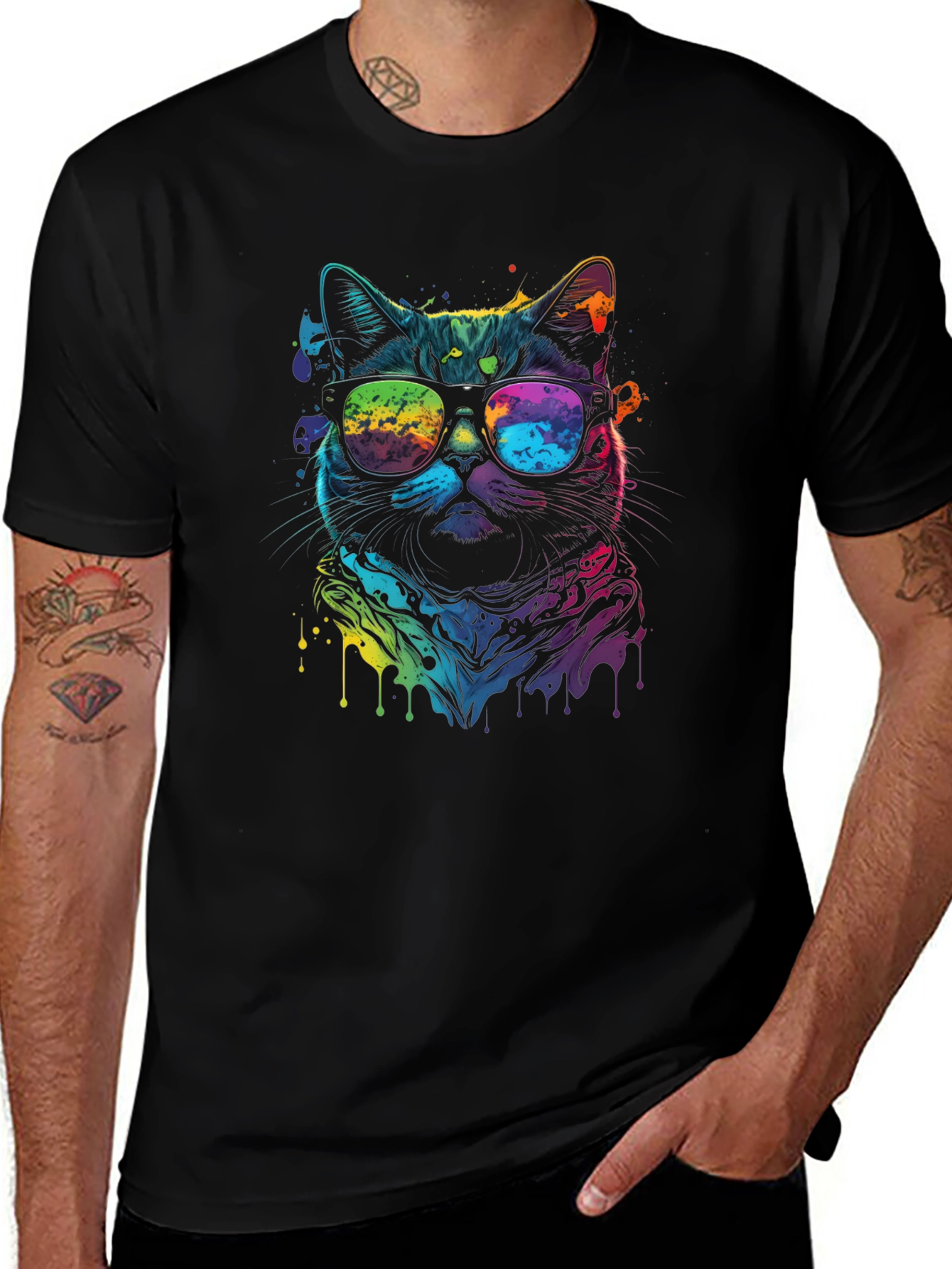 Cool Cat Tee - Vibrant Rainbow Graphic