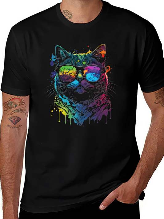 Cool Cat Tee - Vibrant Rainbow Graphic