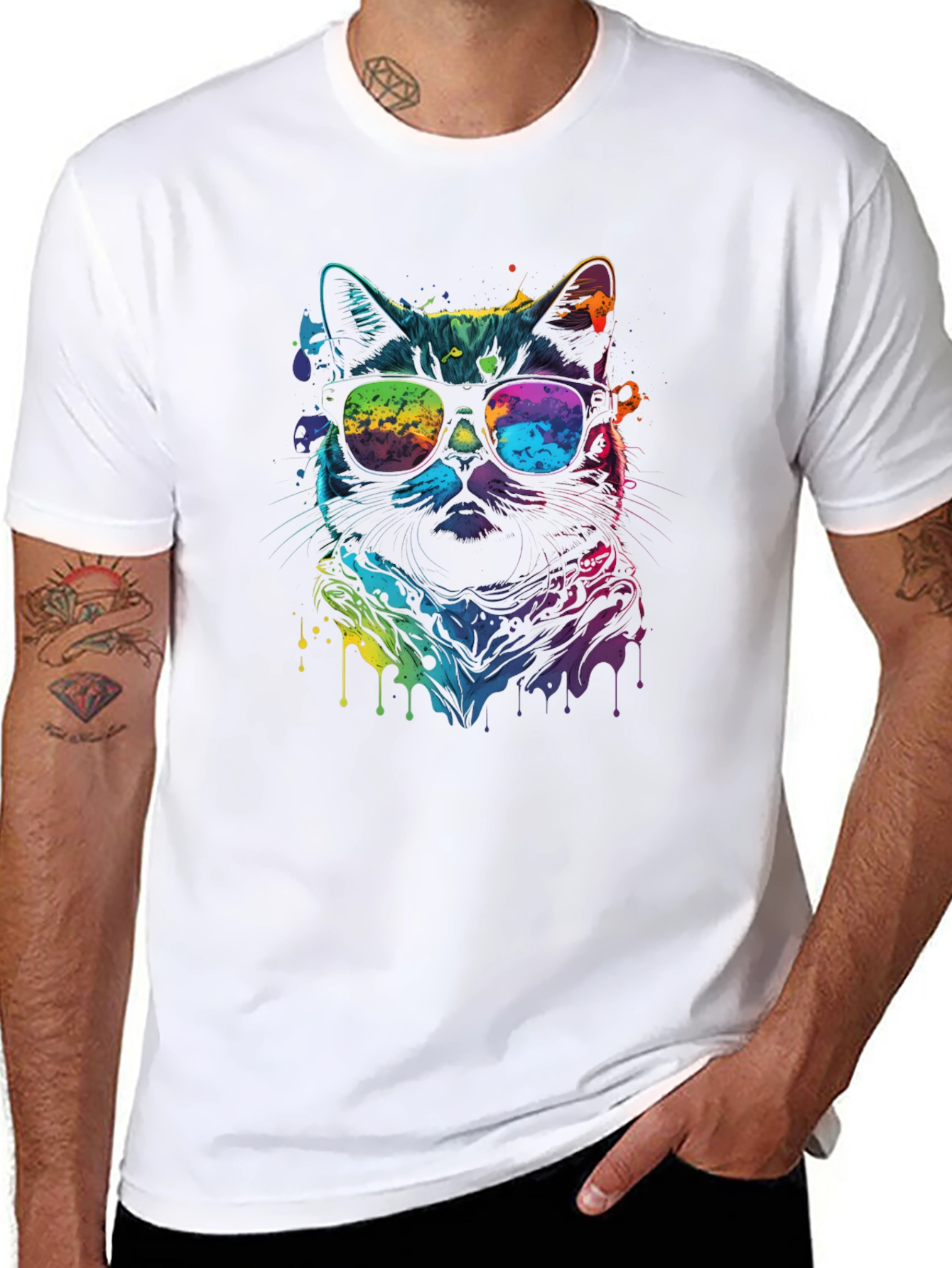 Cool Cat Tee - Vibrant Rainbow Graphic