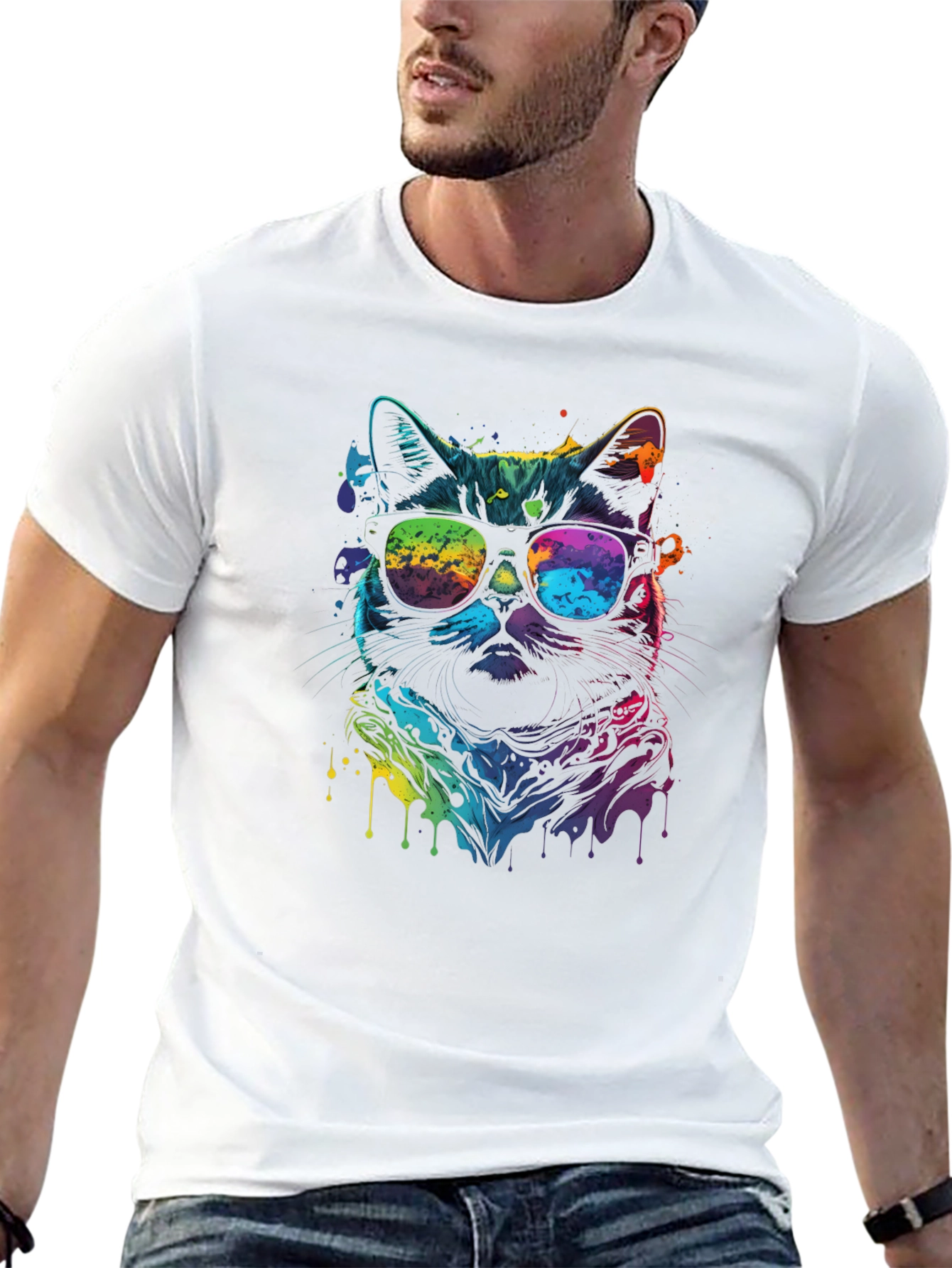Cool Cat Tee - Vibrant Rainbow Graphic