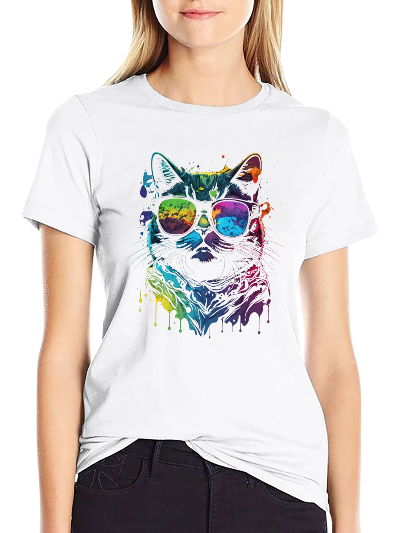 Cool Cat Tee - Vibrant Rainbow Graphic