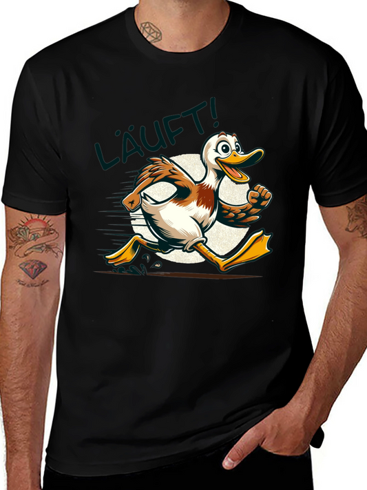 Running Duck Graphic Tee - Funny Cartoon Animal T-Shirt