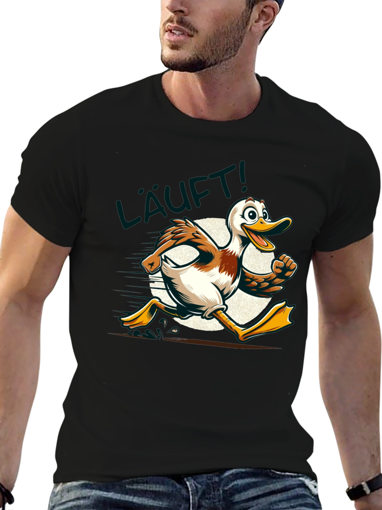 Running Duck Graphic Tee - Funny Cartoon Animal T-Shirt