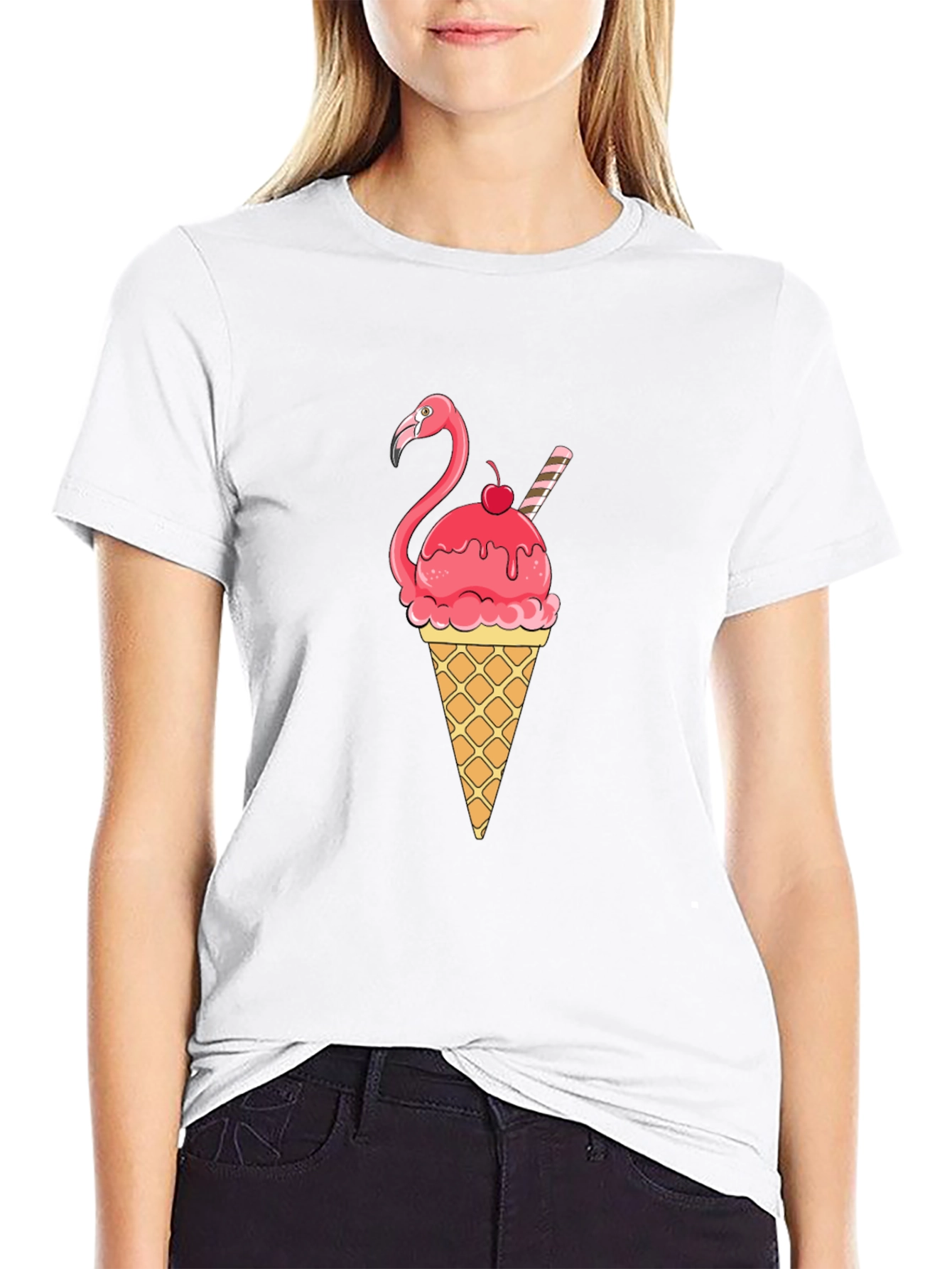 Flamingo Ice Cream Cone Graphic T-Shirt