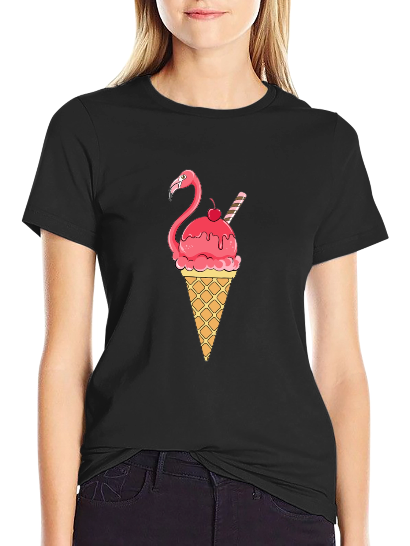 Flamingo Ice Cream Cone Graphic T-Shirt