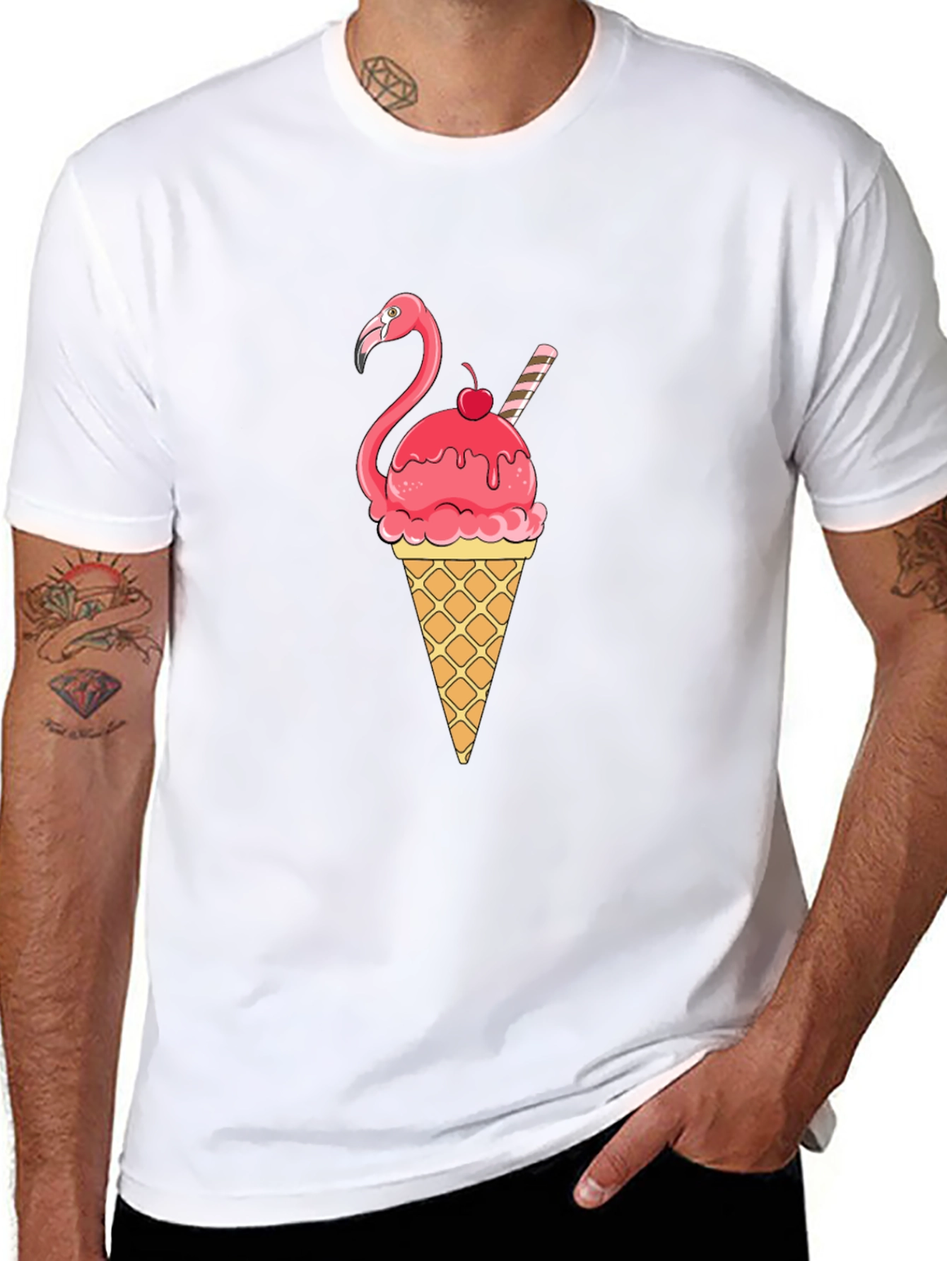 Flamingo Ice Cream Cone Graphic T-Shirt
