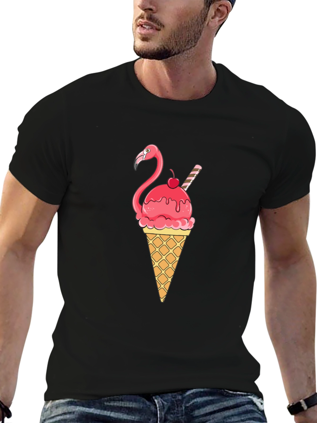 Flamingo Ice Cream Cone Graphic T-Shirt