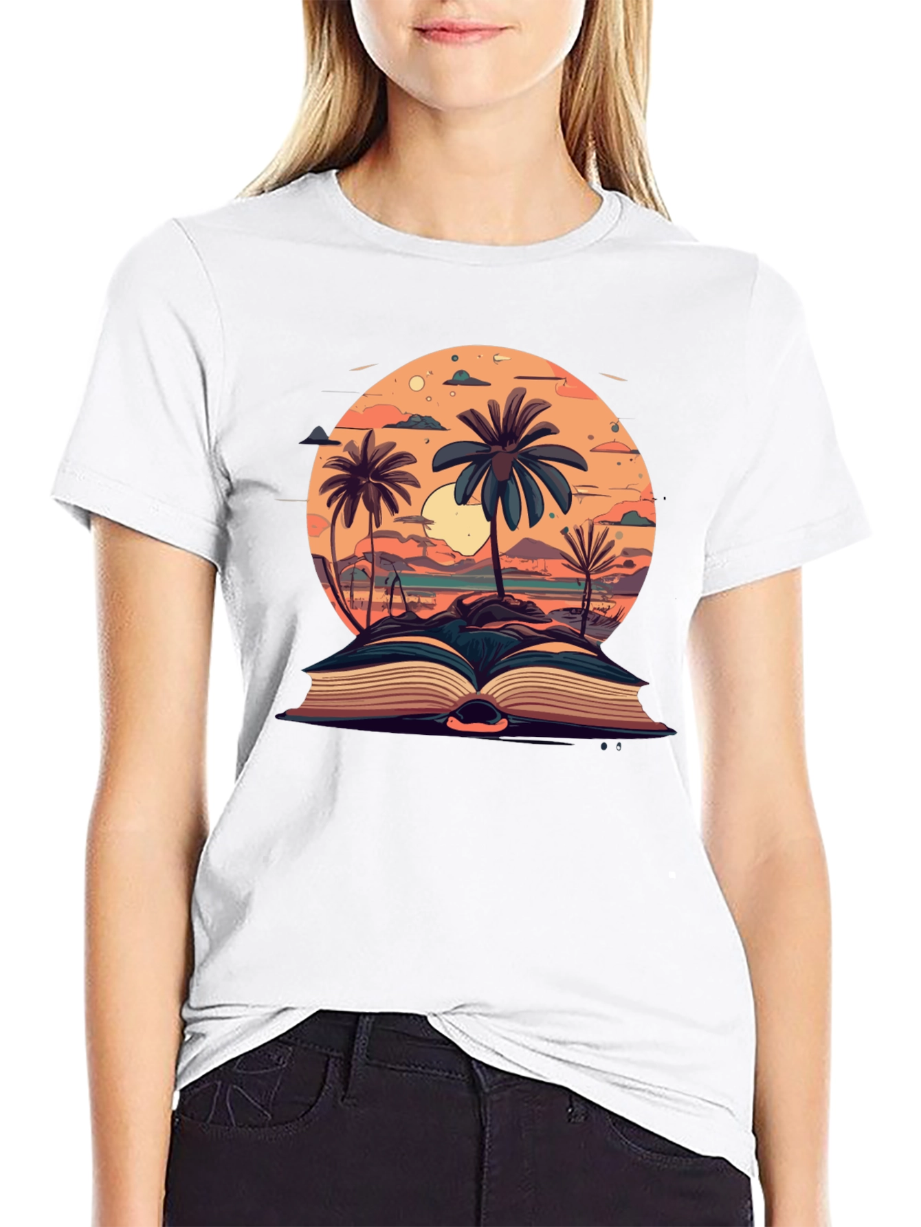 Tropical Beach Book Black T-Shirt