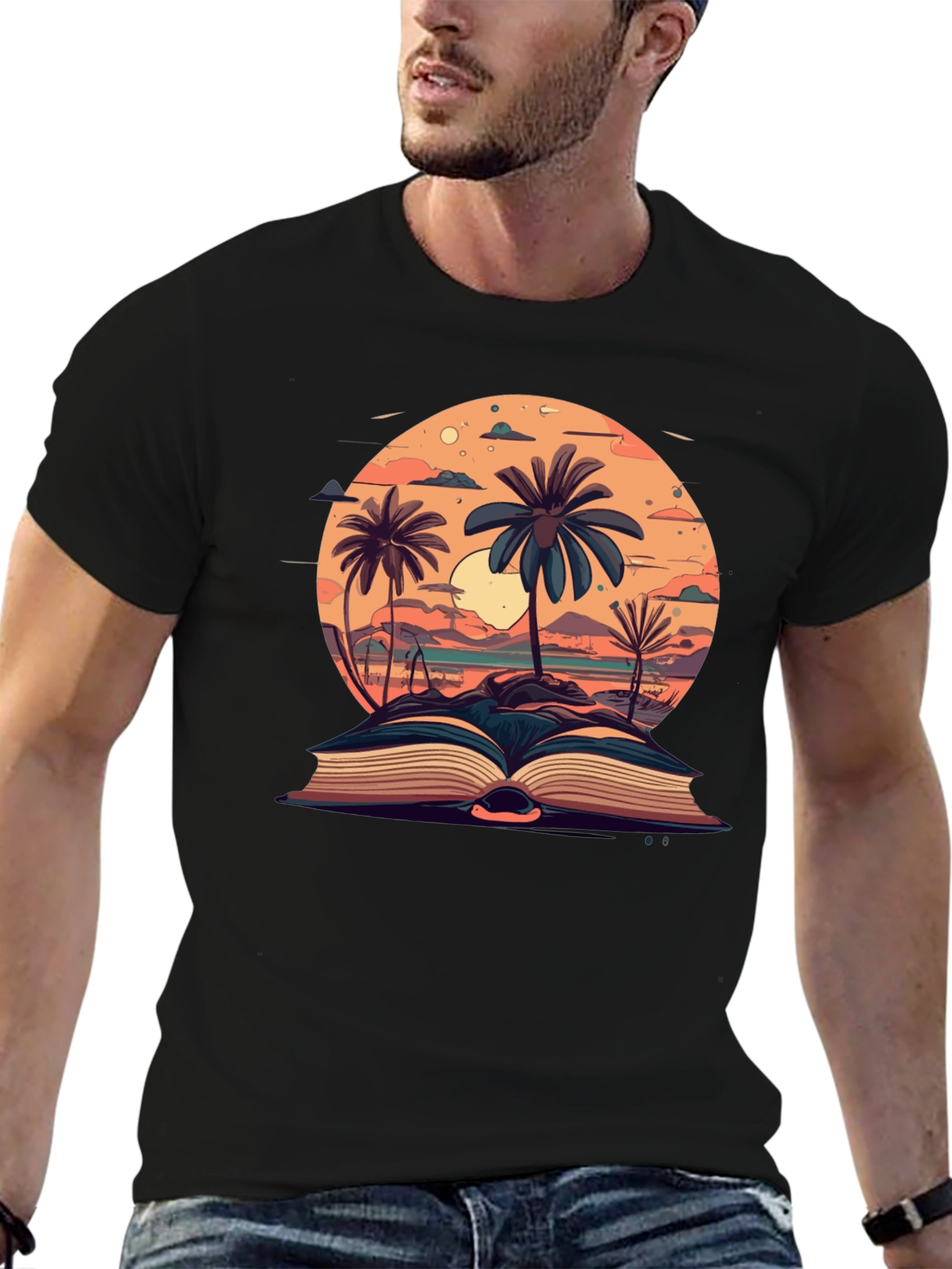 Tropical Beach Book Black T-Shirt
