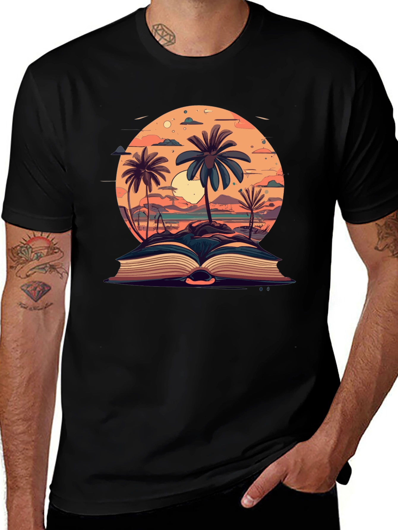 Tropical Beach Book Black T-Shirt