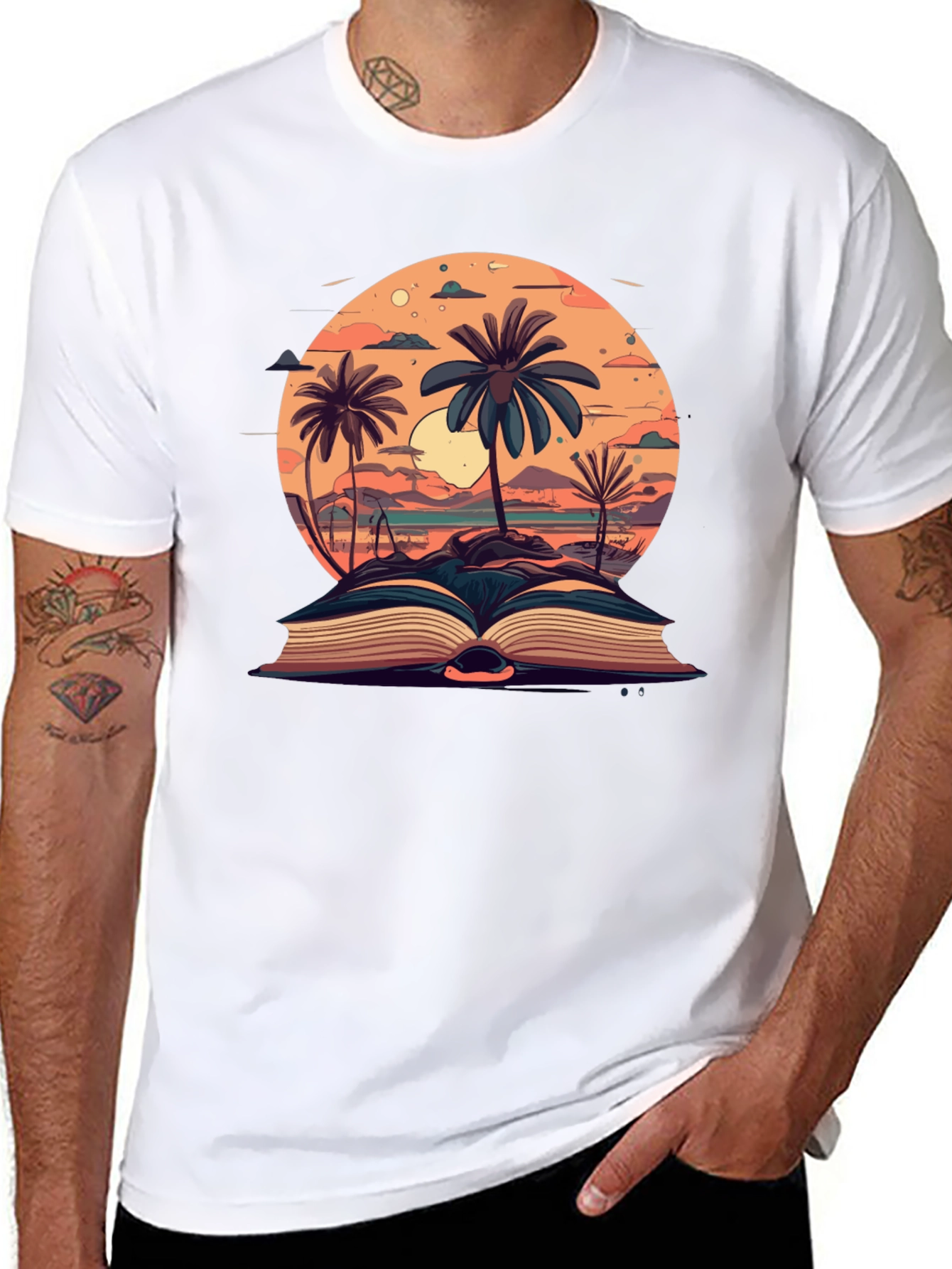 Tropical Beach Book Black T-Shirt