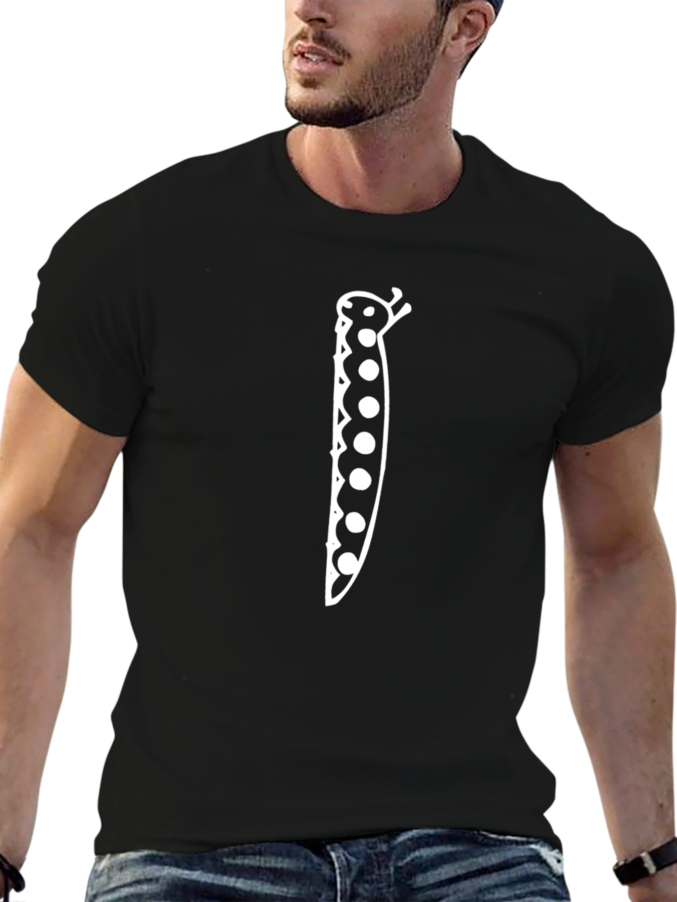 Funny Pea Pod Graphic Tee - Black Cotton T-Shirt