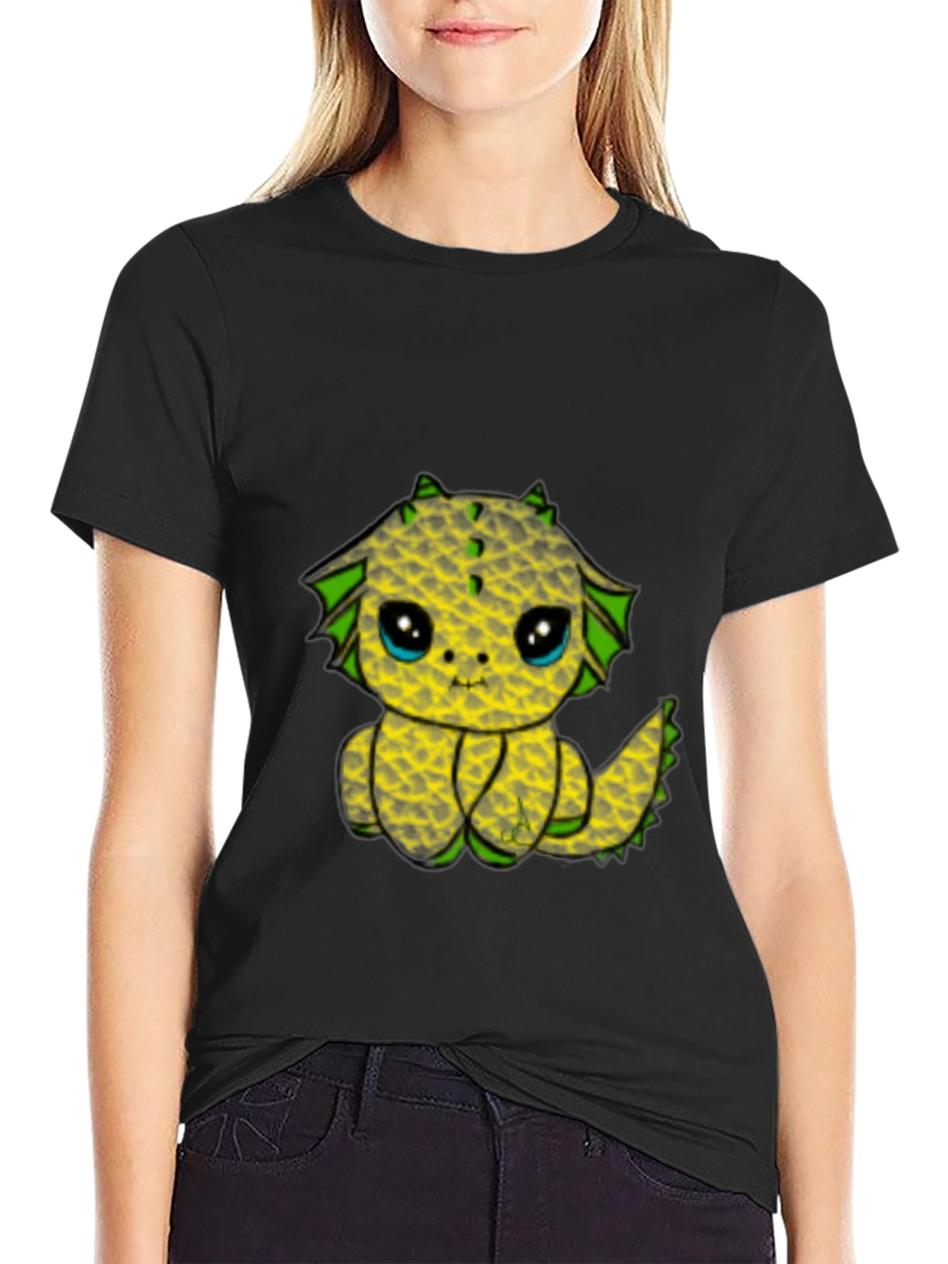 Cute Pineapple Dragon Graphic Tee - Black