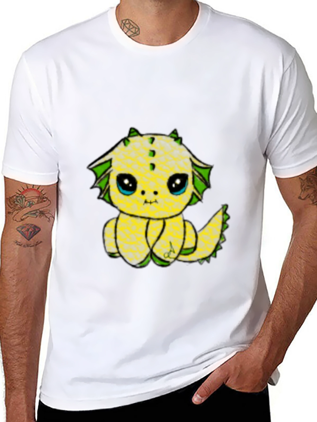 Cute Pineapple Dragon Graphic Tee - Black
