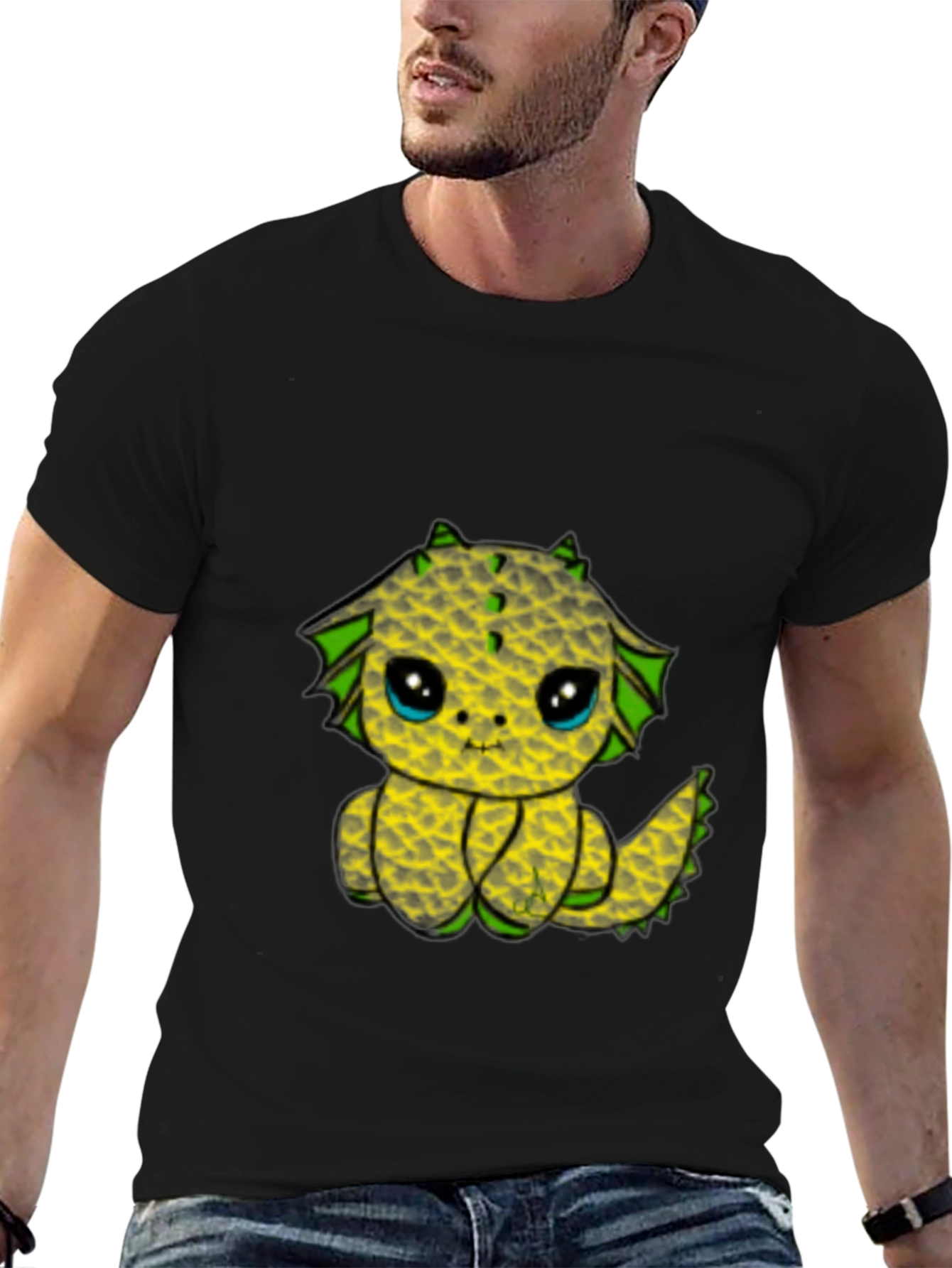 Cute Pineapple Dragon Graphic Tee - Black