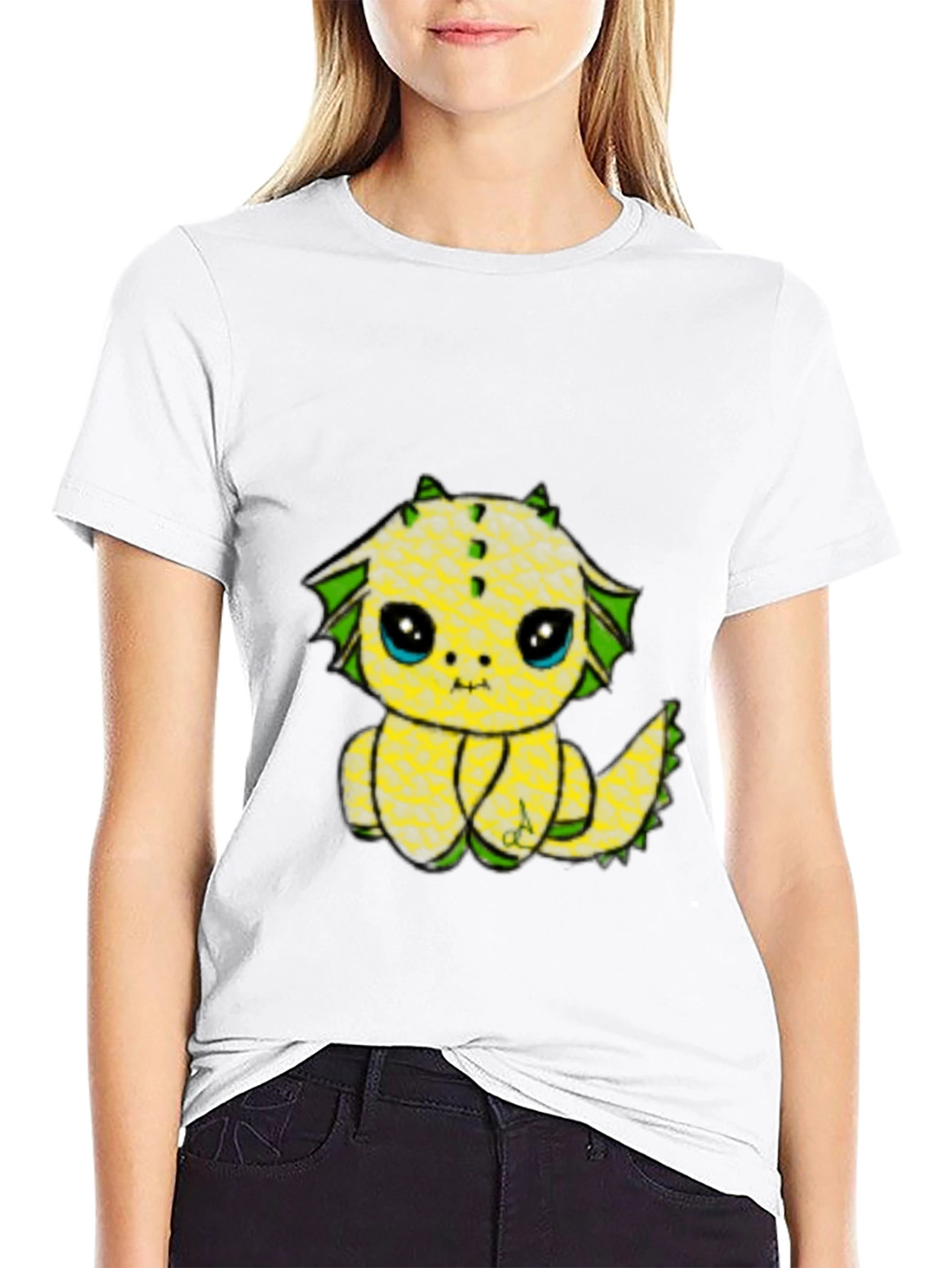 Cute Pineapple Dragon Graphic Tee - Black