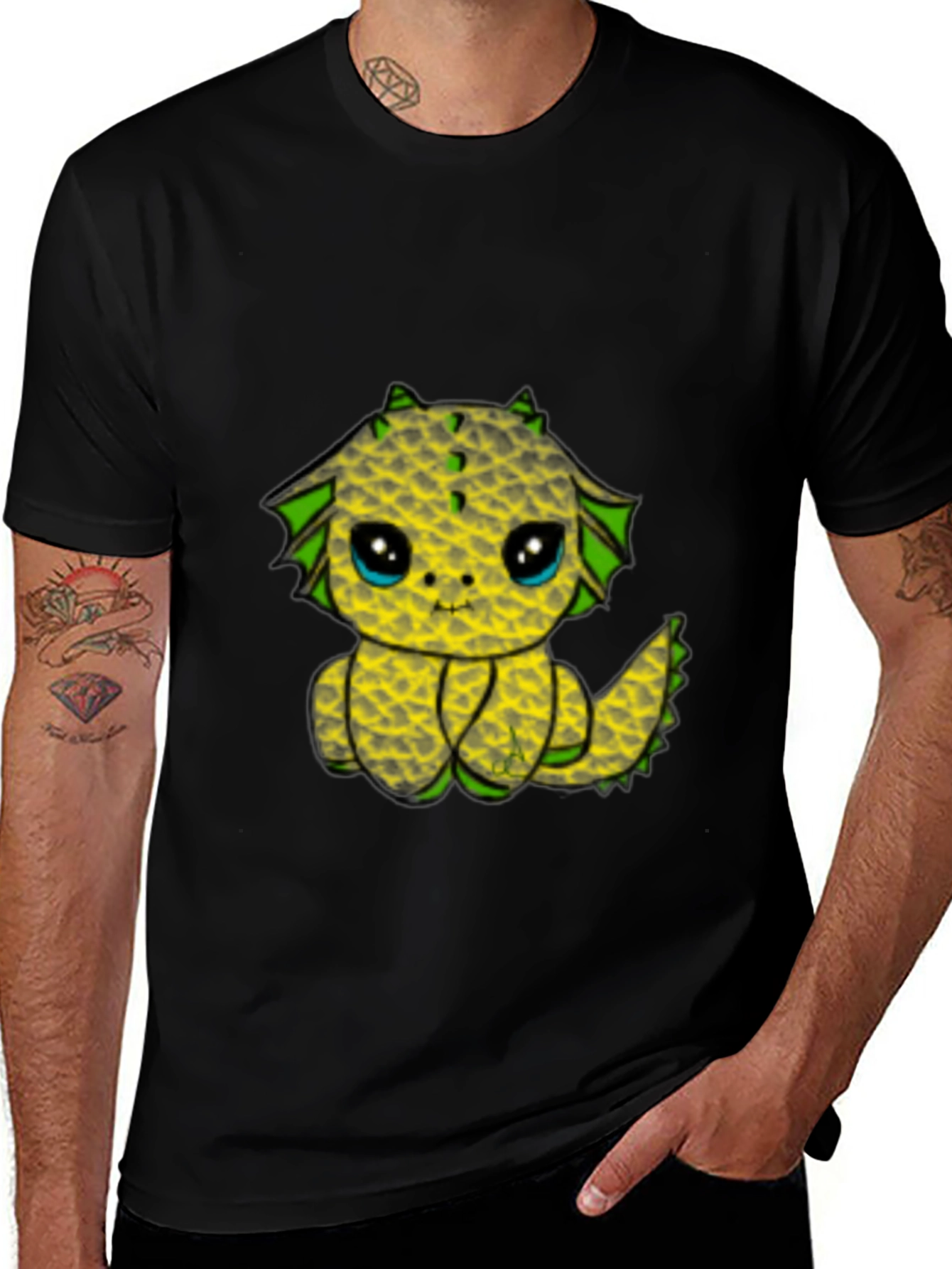 Cute Pineapple Dragon Graphic Tee - Black