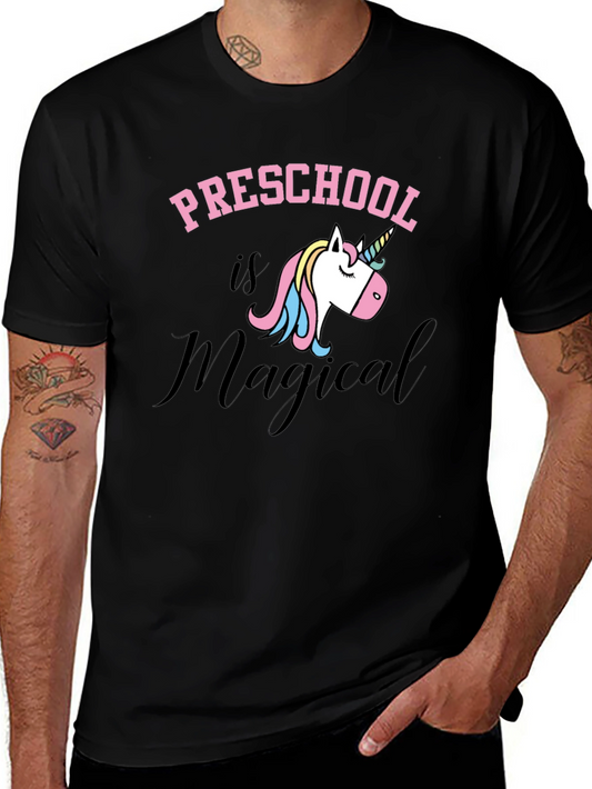 Preschool is Magical Unicorn Black T-Shirt
