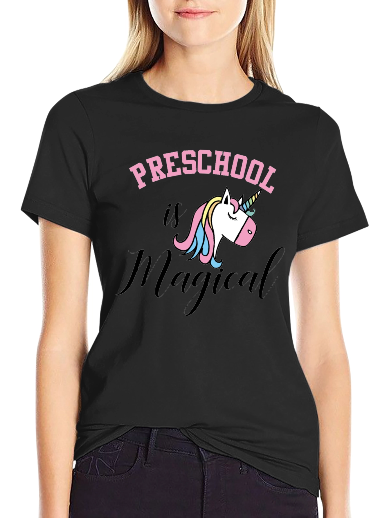 Preschool is Magical Unicorn Black T-Shirt
