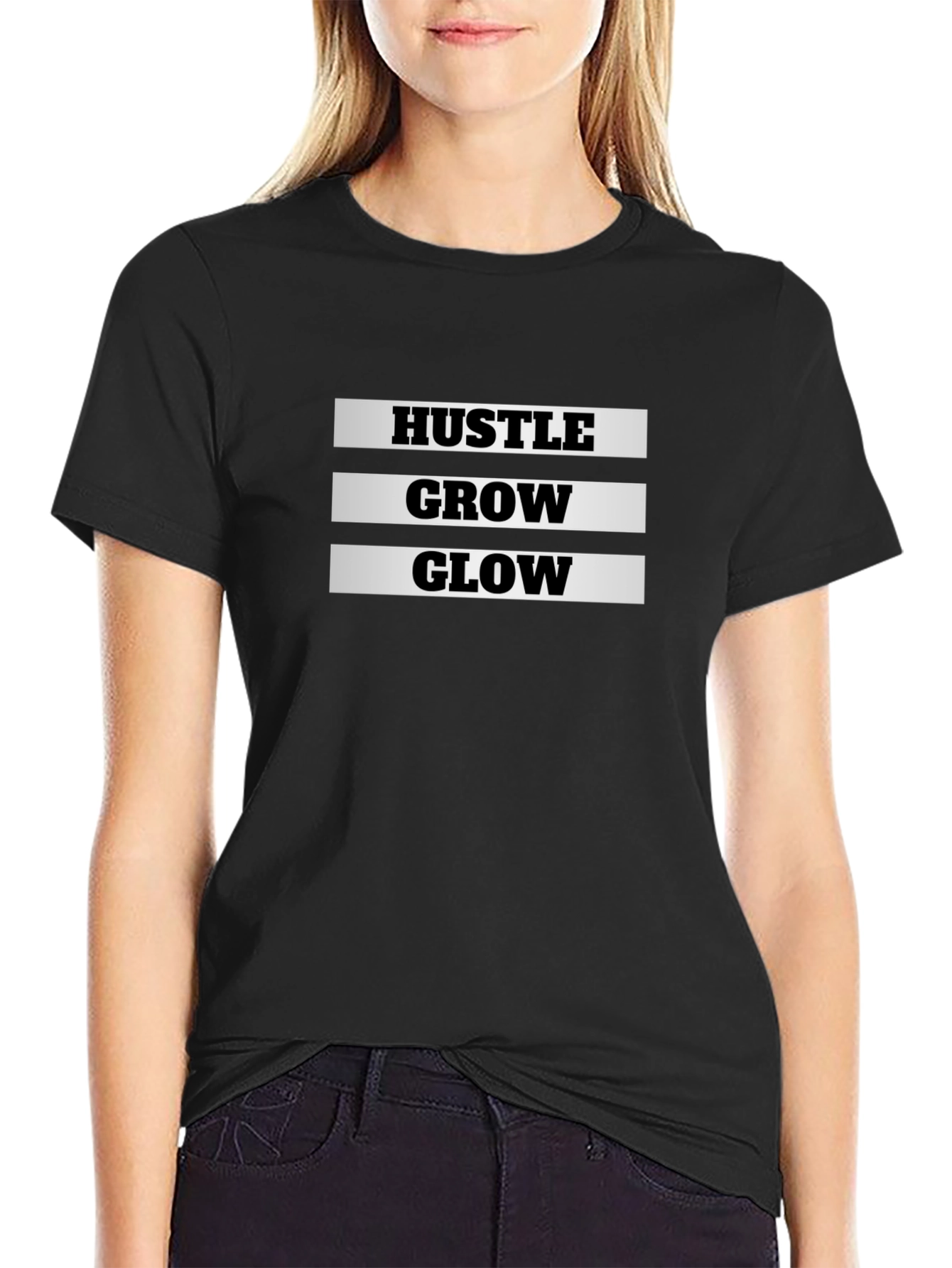 Hustle Grow Glow Black Graphic T-Shirt