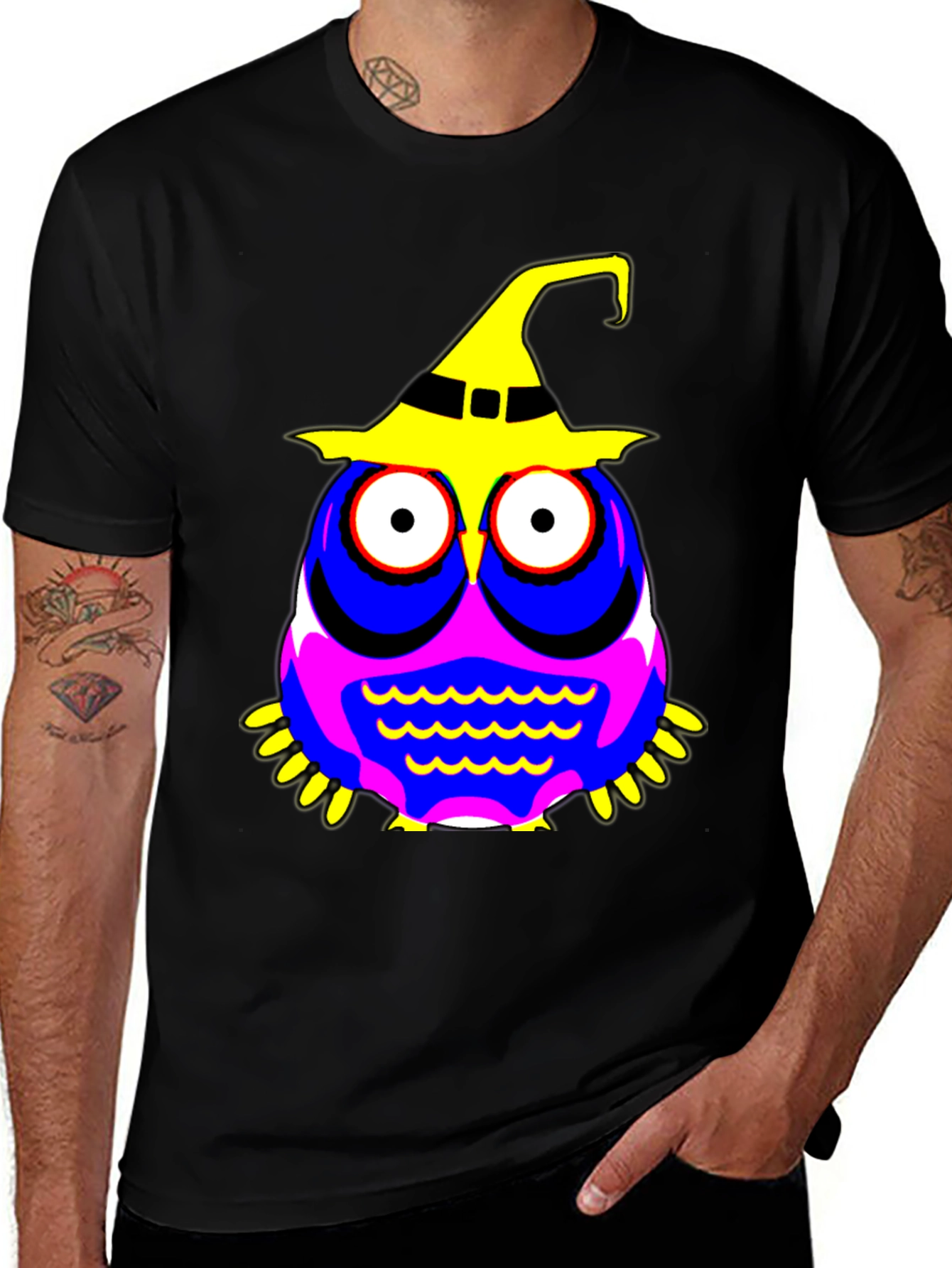 Halloween Owl Witch Hat Graphic Tee