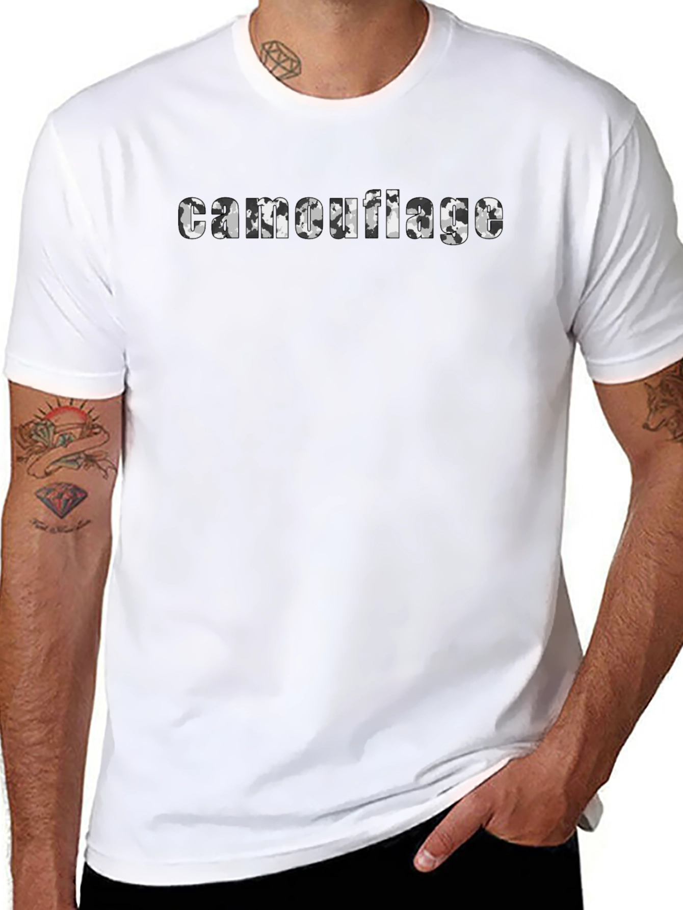 Camouflage Print Black T-Shirt