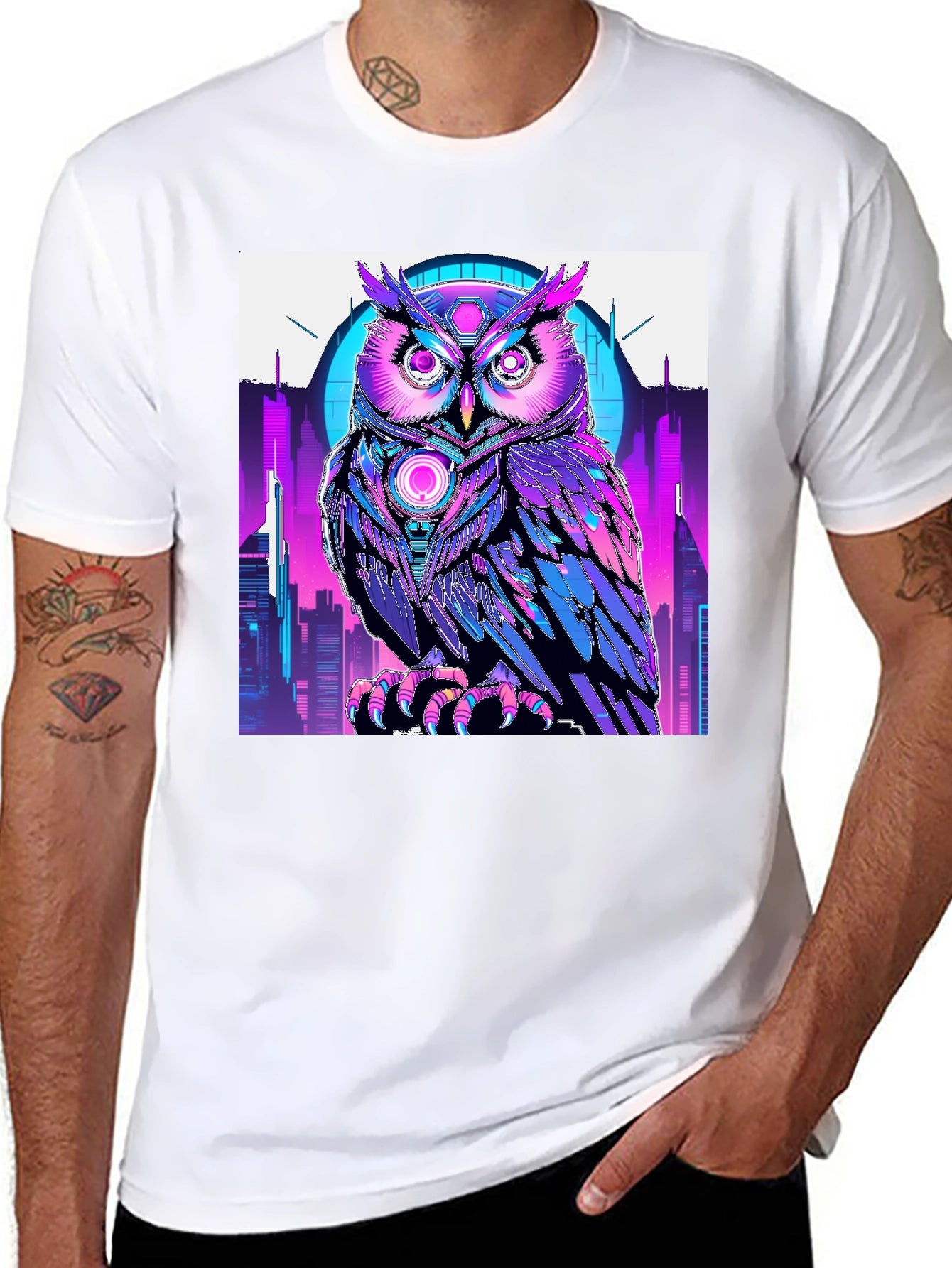 Cyberpunk Owl Graphic T-Shirt