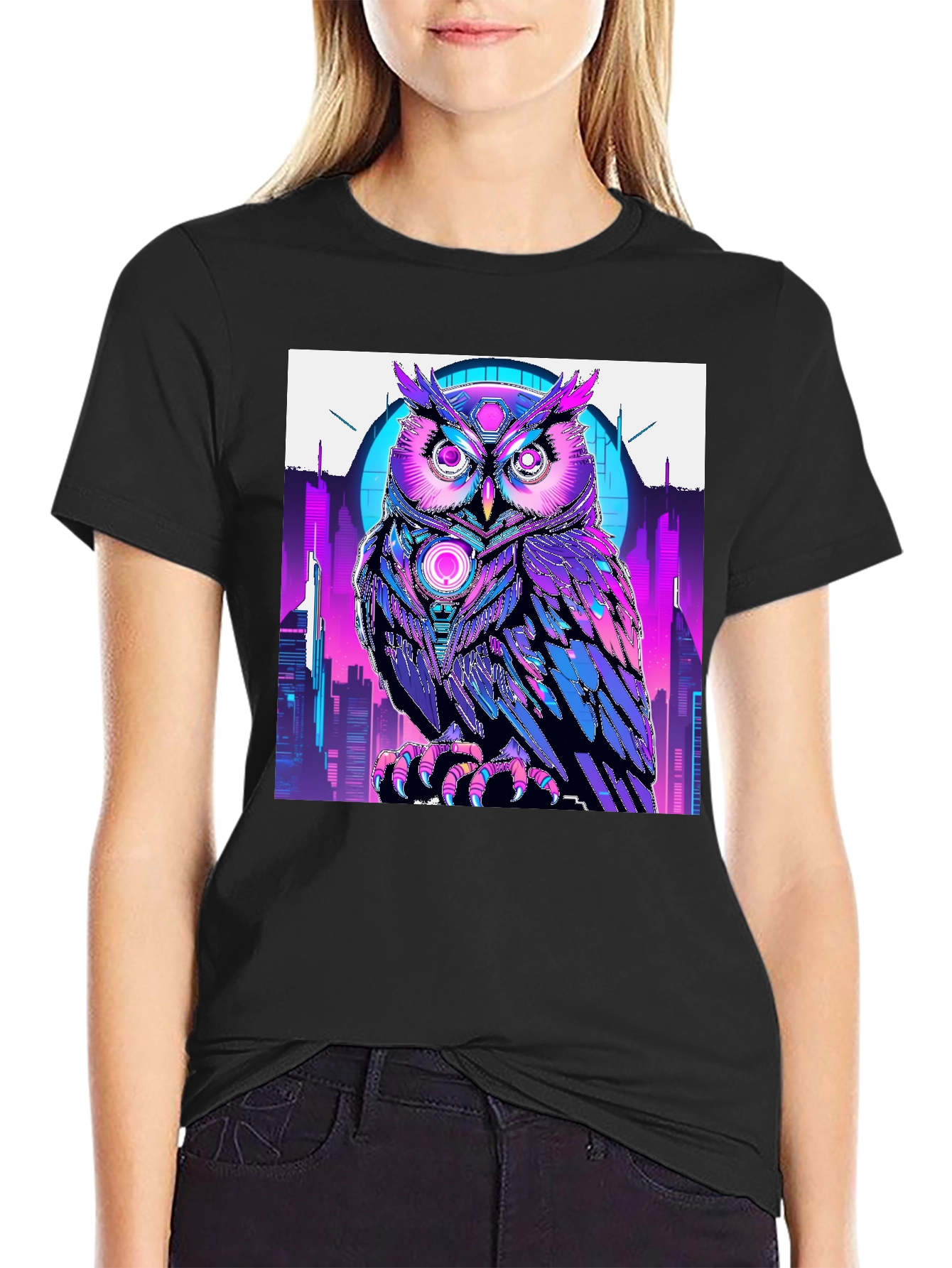 Cyberpunk Owl Graphic T-Shirt